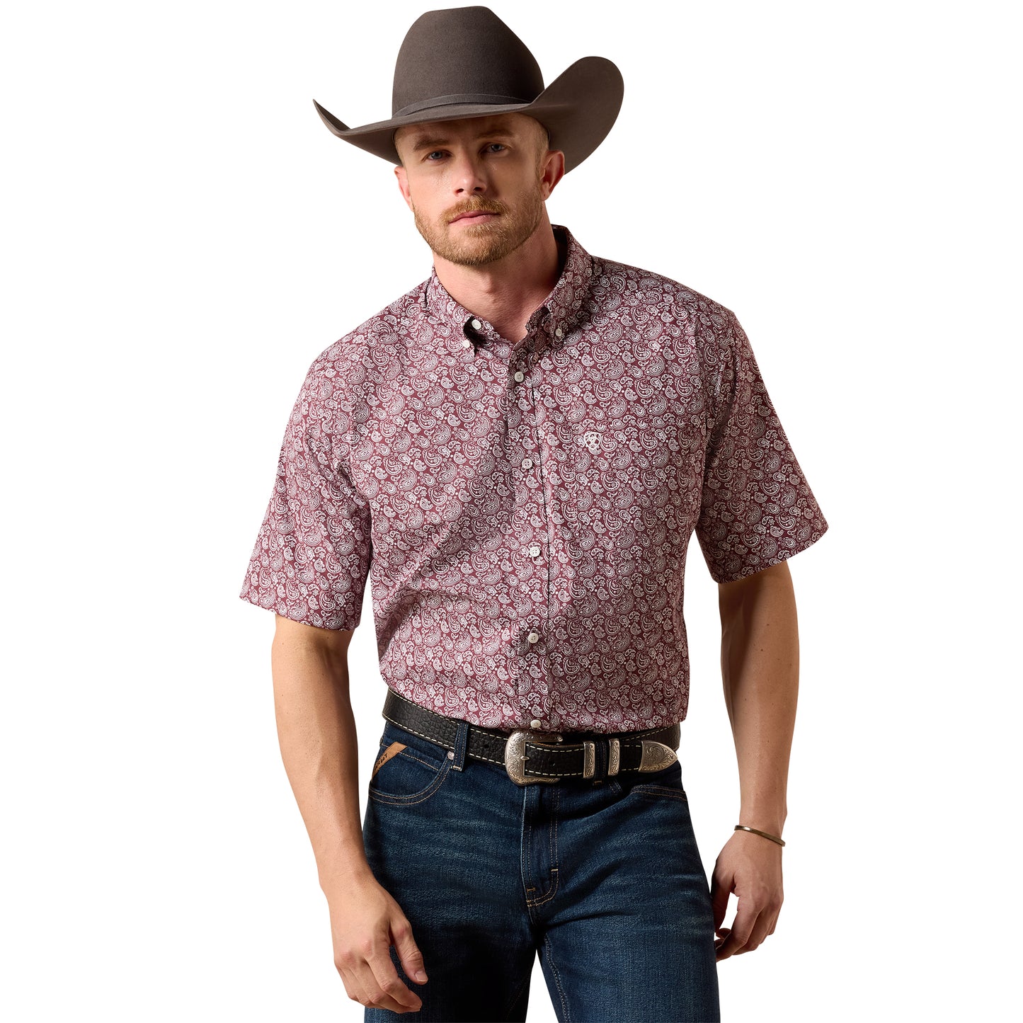 Ariat Men's Wrinkle Free Wadell Red Mahogany Paisley Print Classic Fit Shirt 10073698