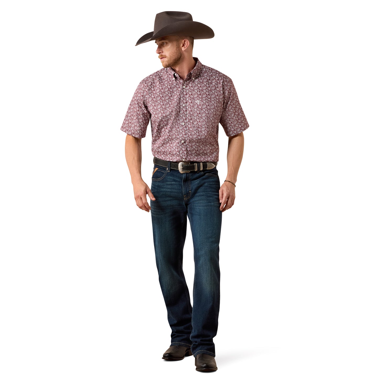 Ariat Men's Wrinkle Free Wadell Red Mahogany Paisley Print Classic Fit Shirt 10073698