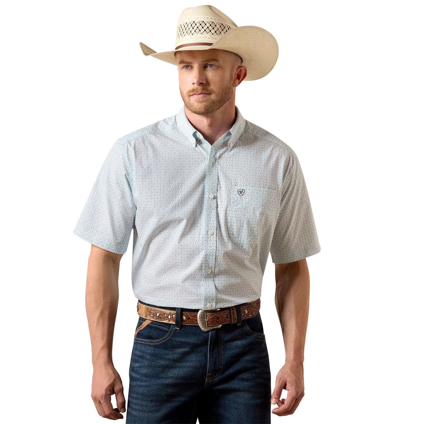 Ariat Men's Wrinkle Free Welsh White Geo Print Classic Fit Shirt 10073700