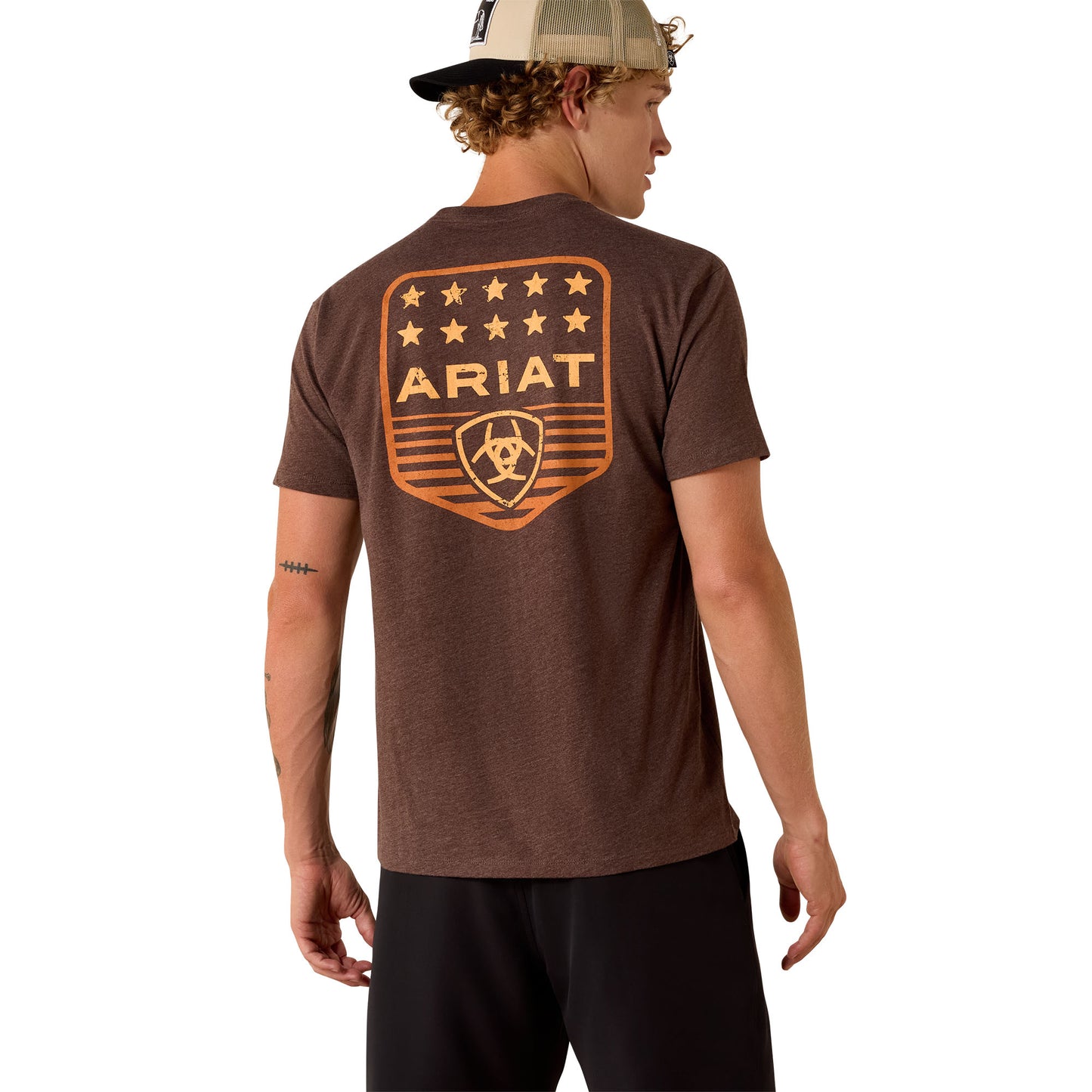 Ariat Men's Stripe Patriotic Badge Brown Heather T-Shirt 10073963
