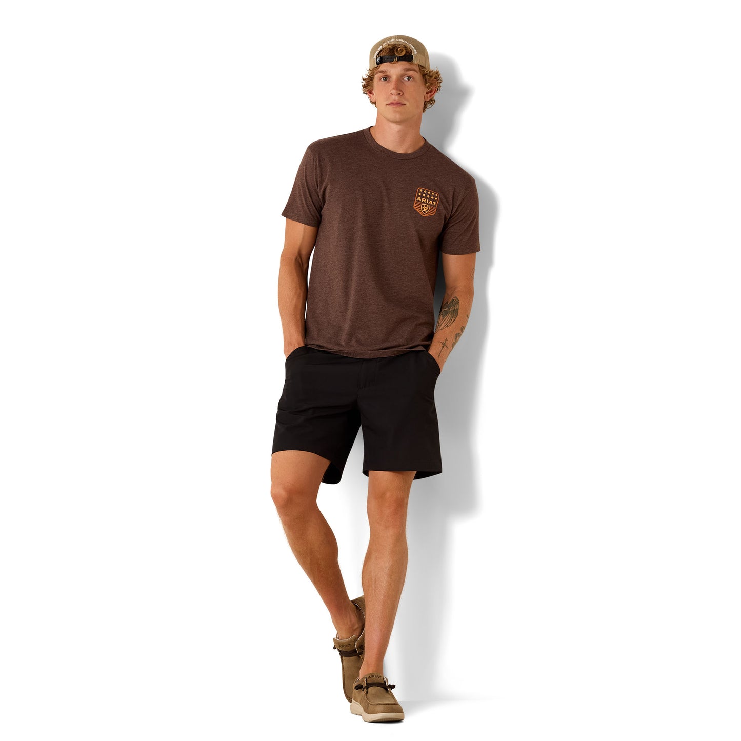 Ariat Men's Stripe Patriotic Badge Brown Heather T-Shirt 10073963