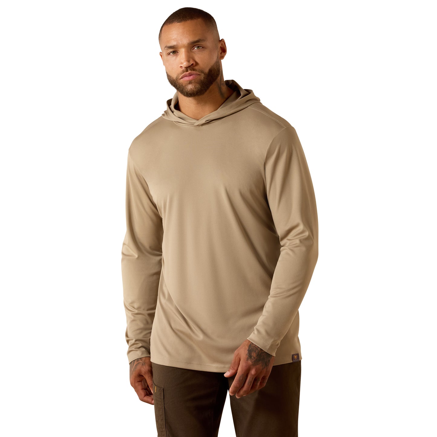 Ariat Men's Rebar Sunblocker Greige Hooded Classic Fit Long Sleeve T-Shirt 10071107
