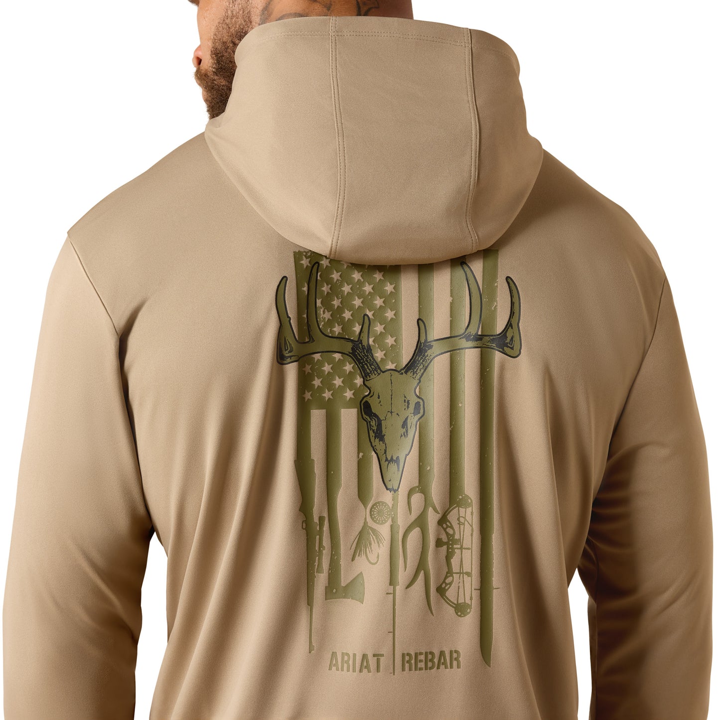 Ariat Men's Rebar Sunblocker Greige Hooded Classic Fit Long Sleeve T-Shirt 10071107