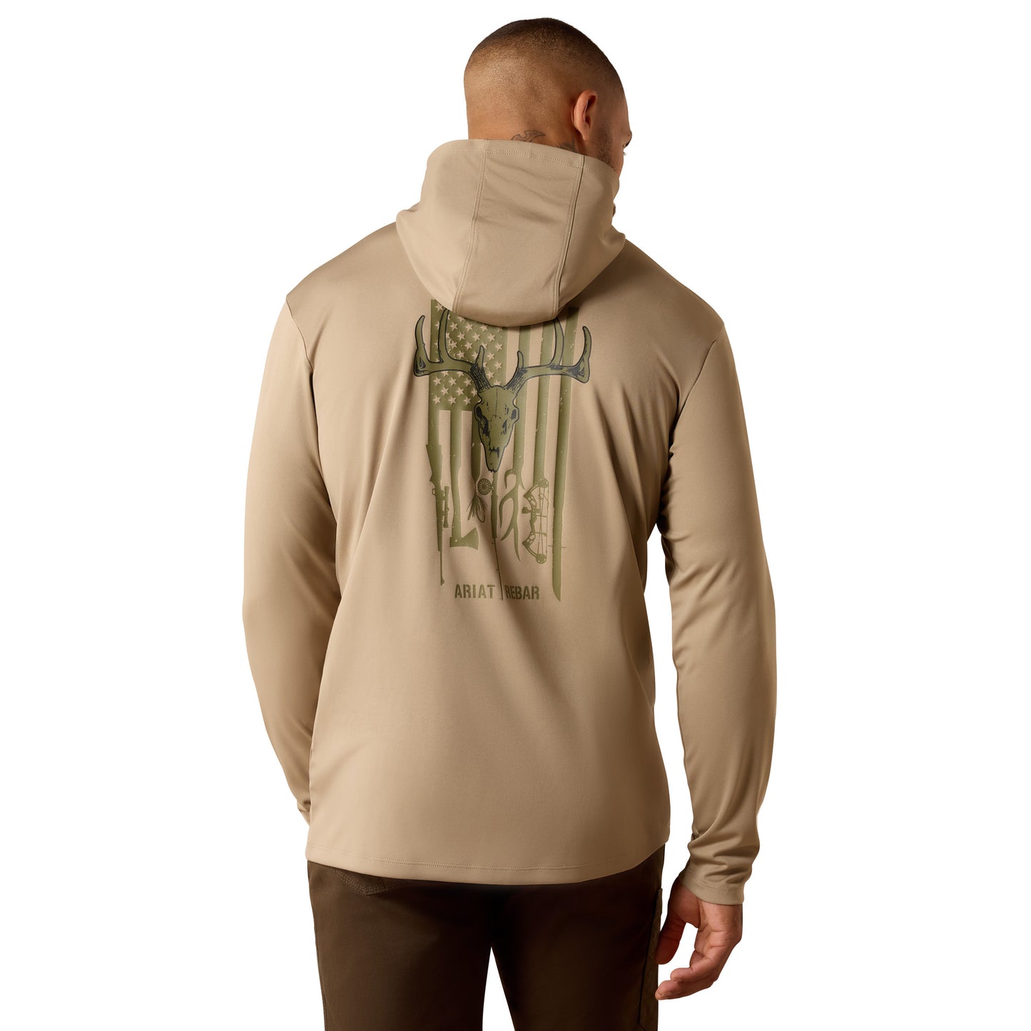 Ariat Men's Rebar Sunblocker Greige Hooded Classic Fit Long Sleeve T-Shirt 10071107