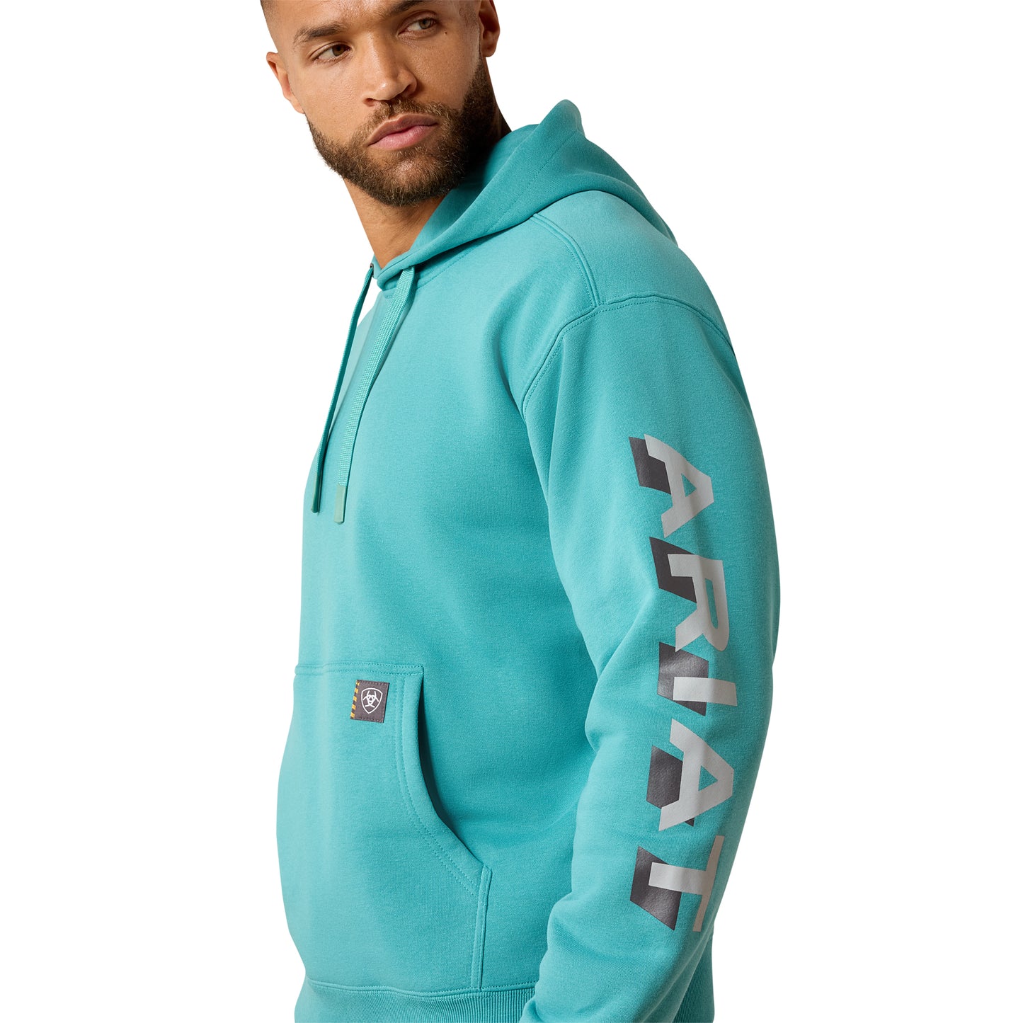 Ariat Men's Rebar Lightweight Teal Logo Fleece Hoodie 10071202