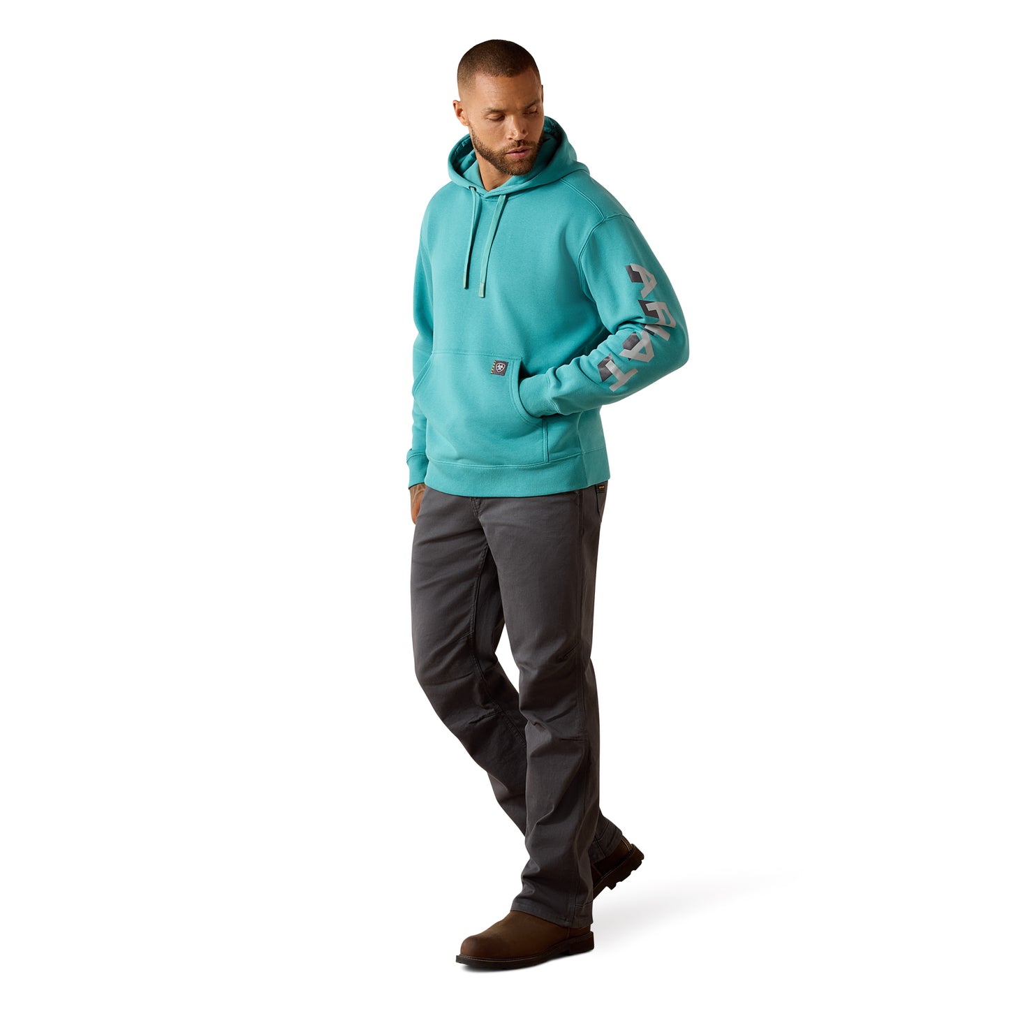 Ariat Men's Rebar Lightweight Teal Logo Fleece Hoodie 10071202