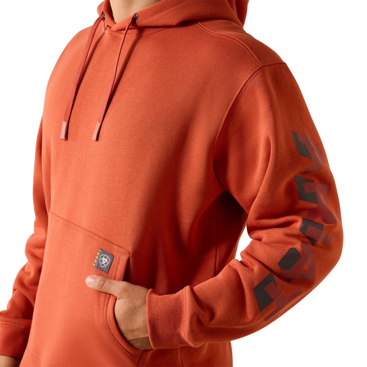 Ariat Men's Rebar Lightweight Burnt Brick Logo Fleece Hoodie 10071245