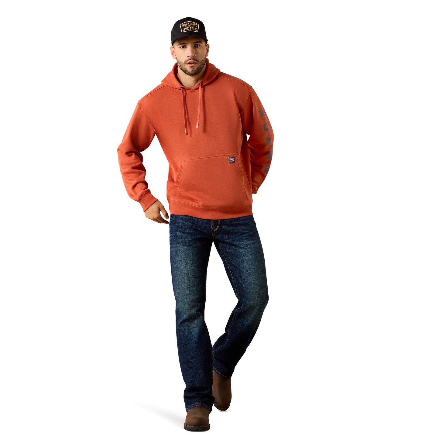 Ariat Men's Rebar Lightweight Burnt Brick Logo Fleece Hoodie 10071245