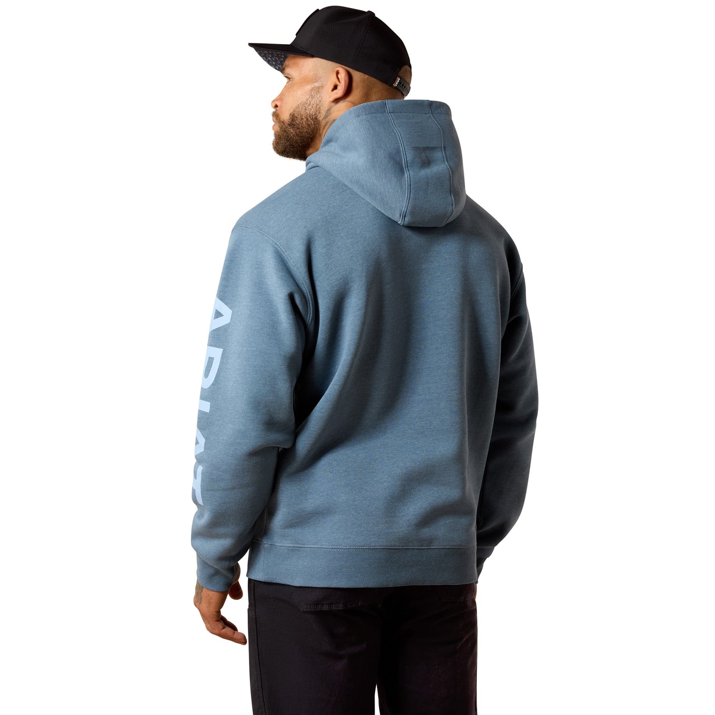 Ariat Men's Rebar Lightweight Baleen Blue Heather Logo Hoodie 10071246