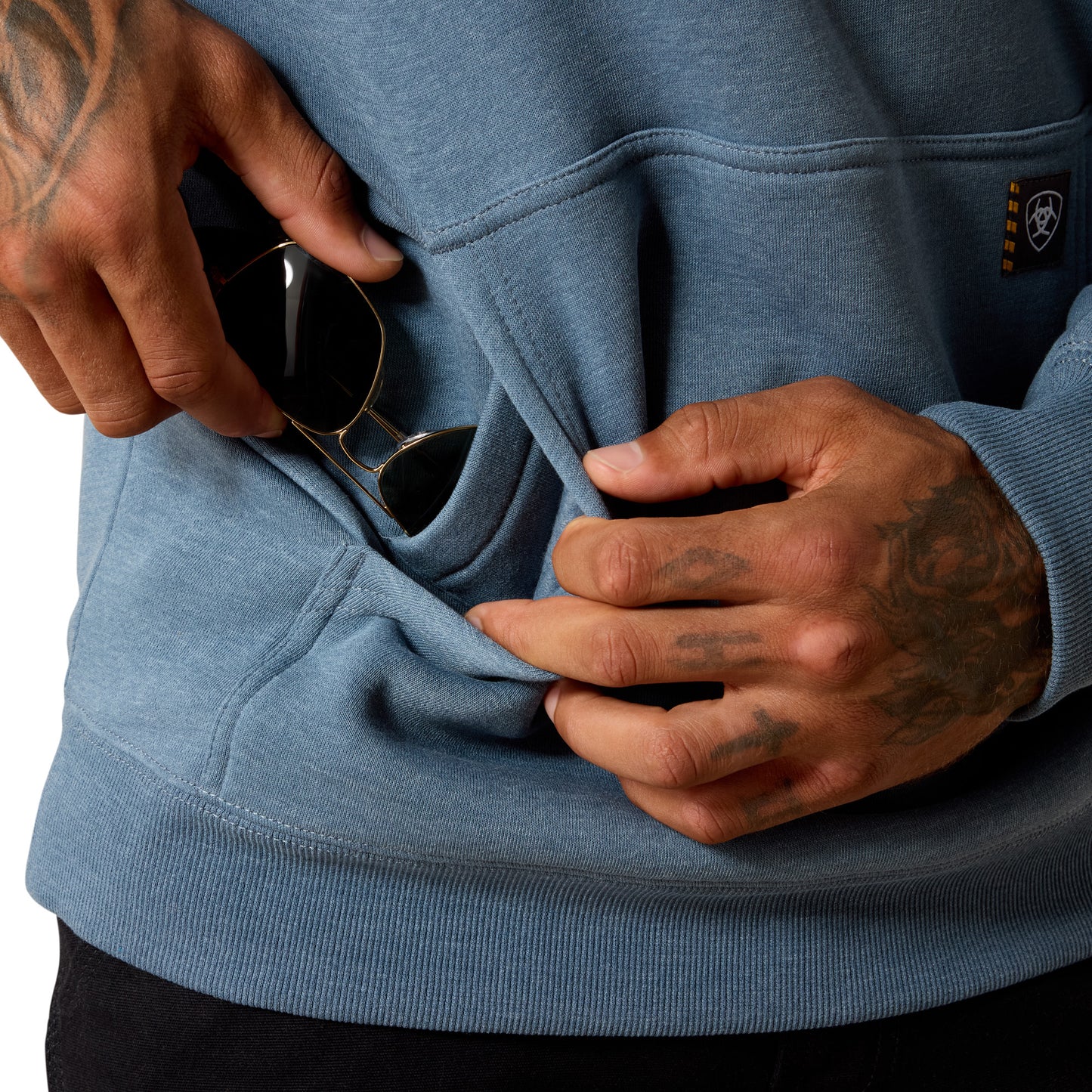 Ariat Men's Rebar Lightweight Baleen Blue Heather Logo Hoodie 10071246