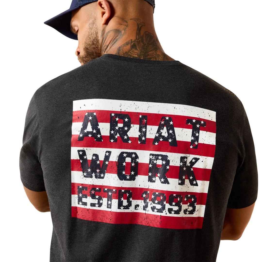 Ariat Men's Rebar Workman Brickyard Charcoal Heather & USA T-Shirt 10071280 detail01