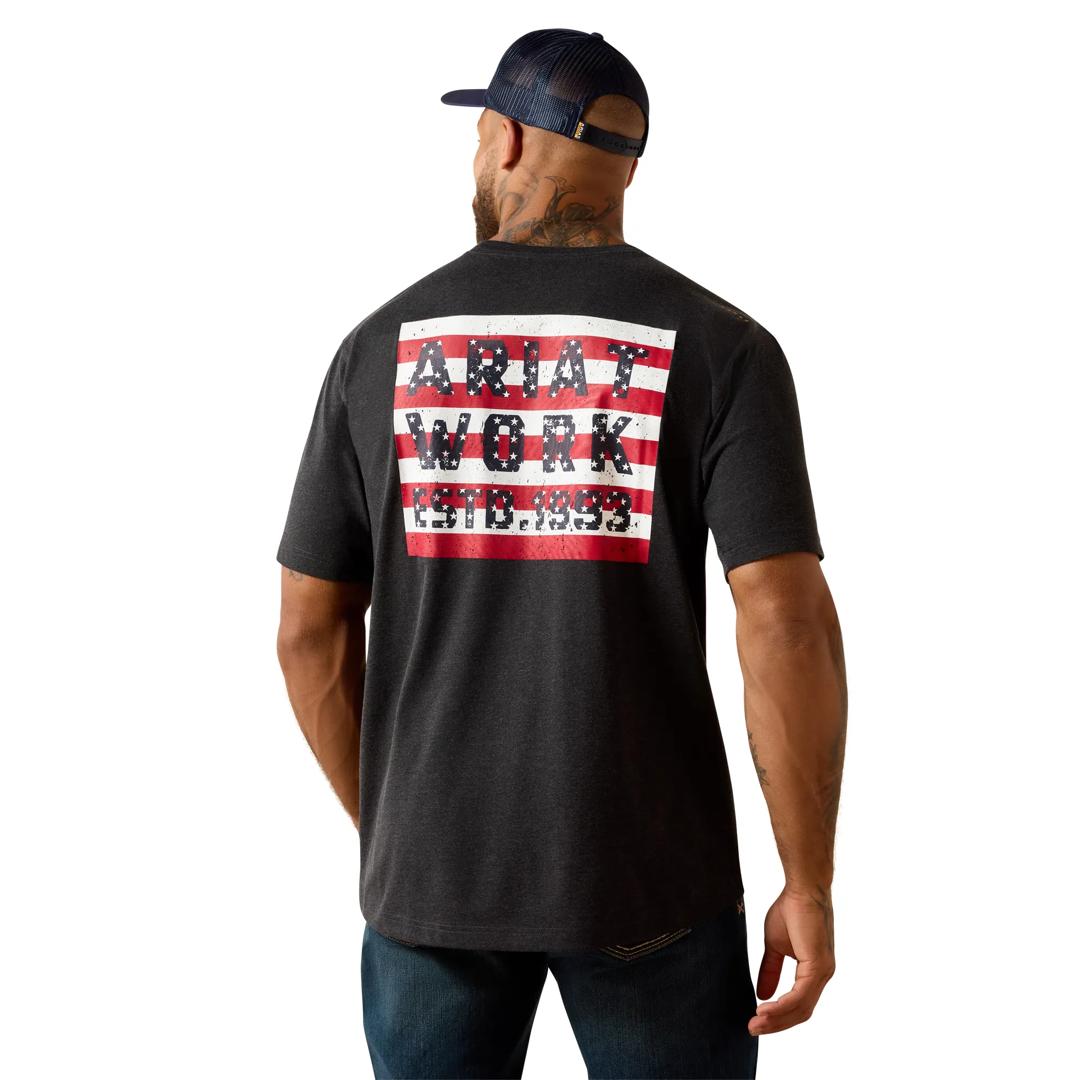 Ariat Men's Rebar Workman Brickyard Charcoal Heather & USA T-Shirt 10071280 front
