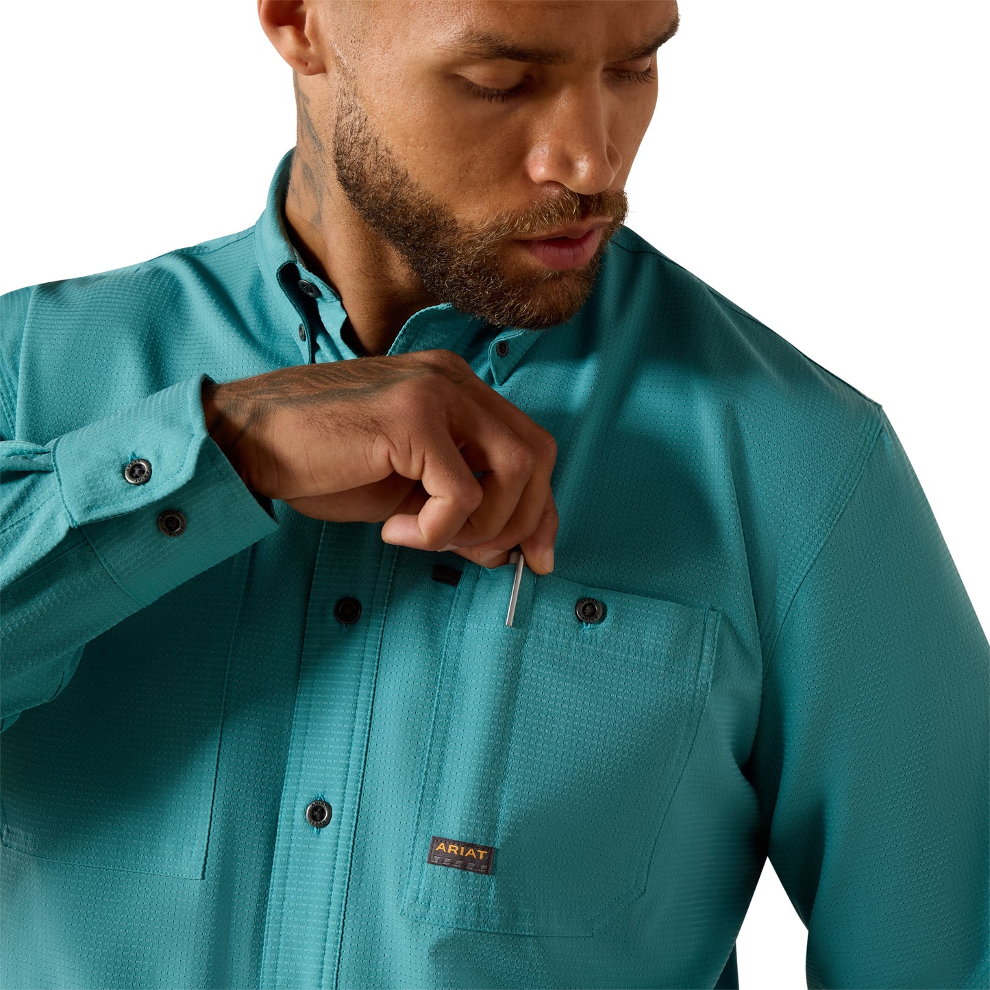 Ariat Men's Rebar Made Tough 360 Airflow Teal Blue Work Shirt 10071370