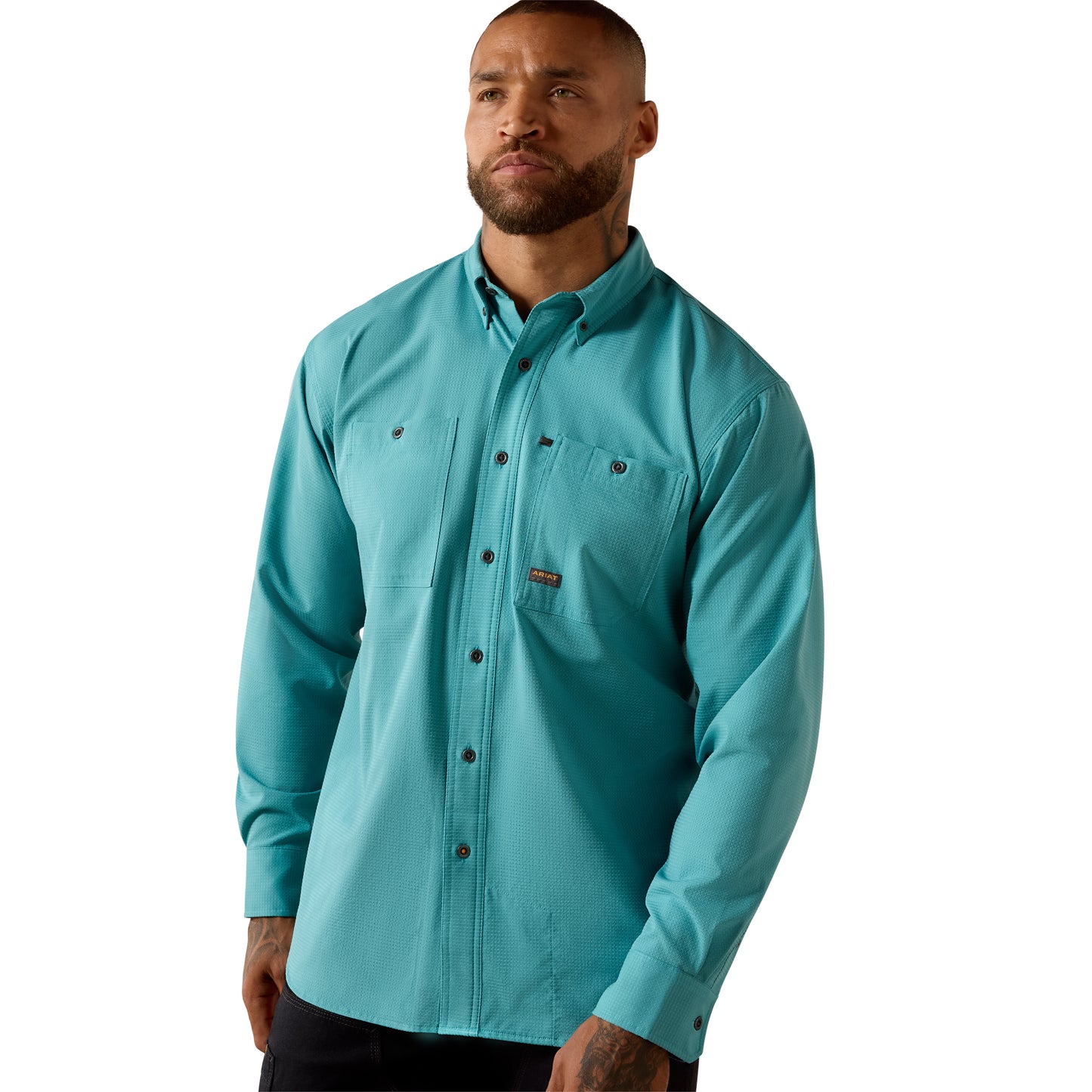 Ariat Men's Rebar Made Tough 360 Airflow Teal Blue Work Shirt 10071370