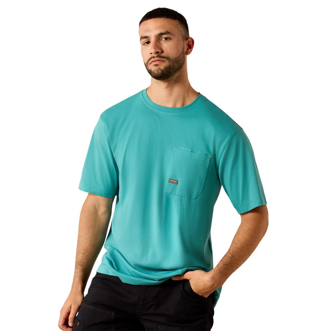 Ariat Men's Rebar Workman Teal Blue T-Shirt 10071426 front