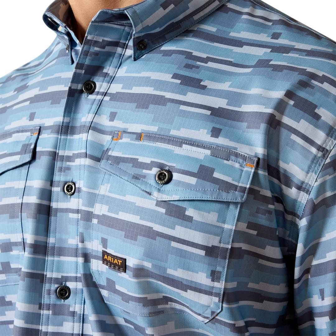 Ariat Men's Rebar Made Tough Dusty Blue Print VentTEK DuraStretch Work Shirt 10071538 detail02