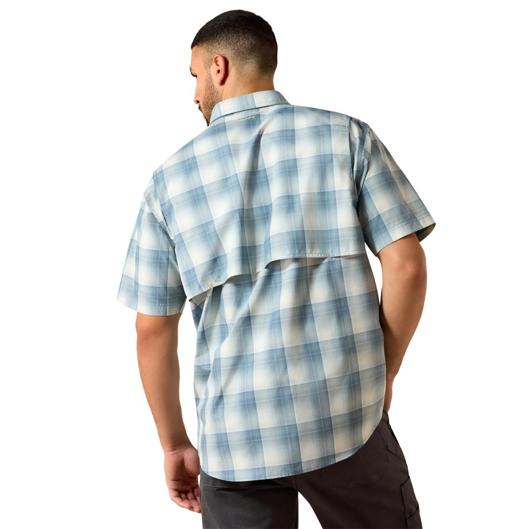 Ariat Men's Rebar Made Tough Baleen Blue Print VentTEK DuraStretch Work Shirt 10071543 back