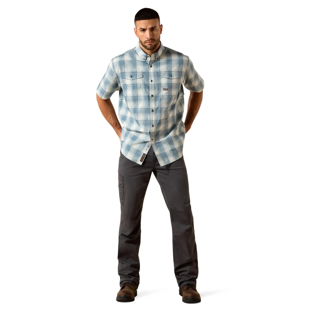 Ariat Men's Rebar Made Tough Baleen Blue Print VentTEK DuraStretch Work Shirt 10071543 full