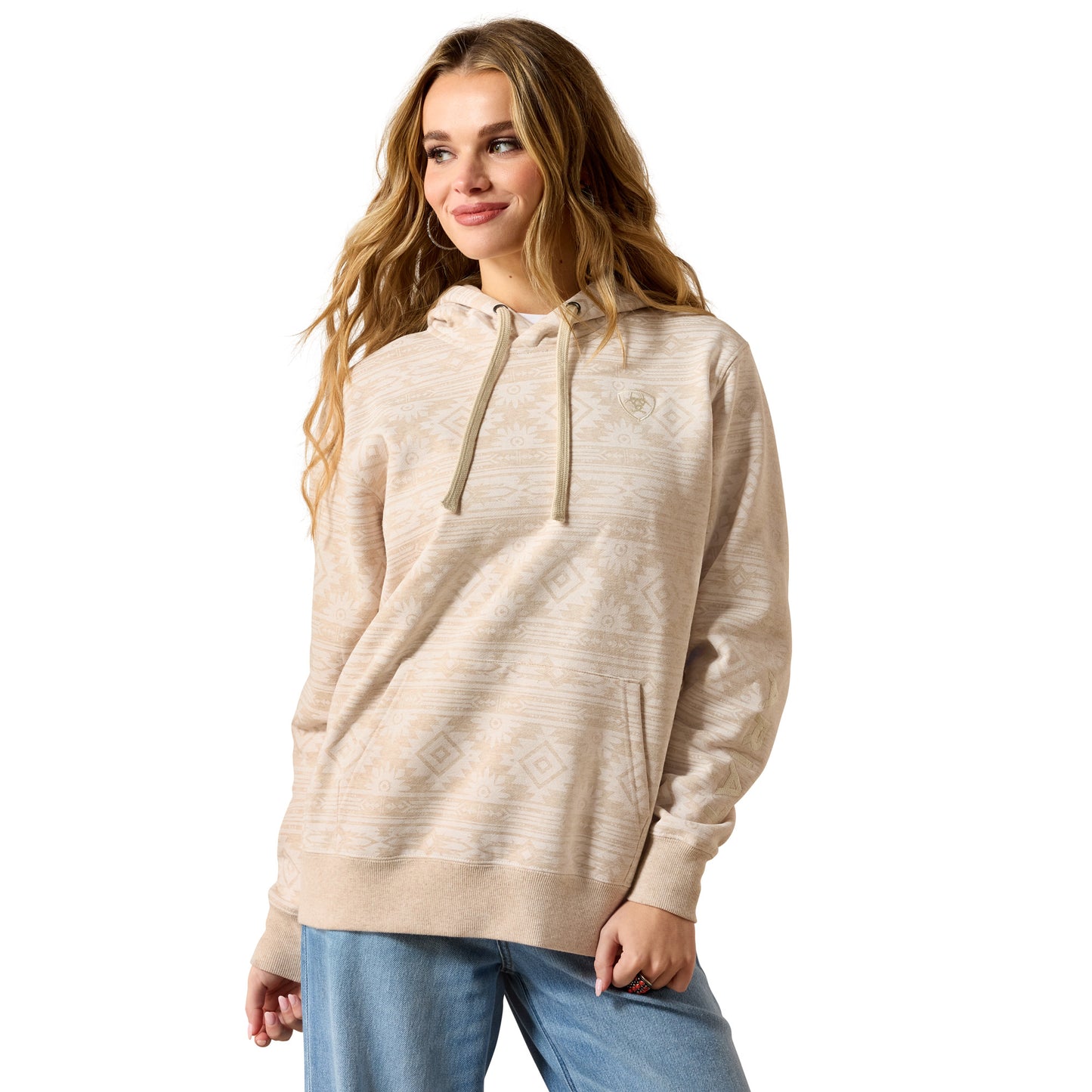 Ariat Ladies Logo 2.0 Khaki Heather Southwest Print Hoodie 10071409