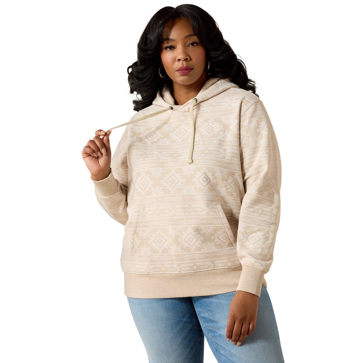 Ariat Ladies Logo 2.0 Khaki Heather Southwest Print Hoodie 10071409