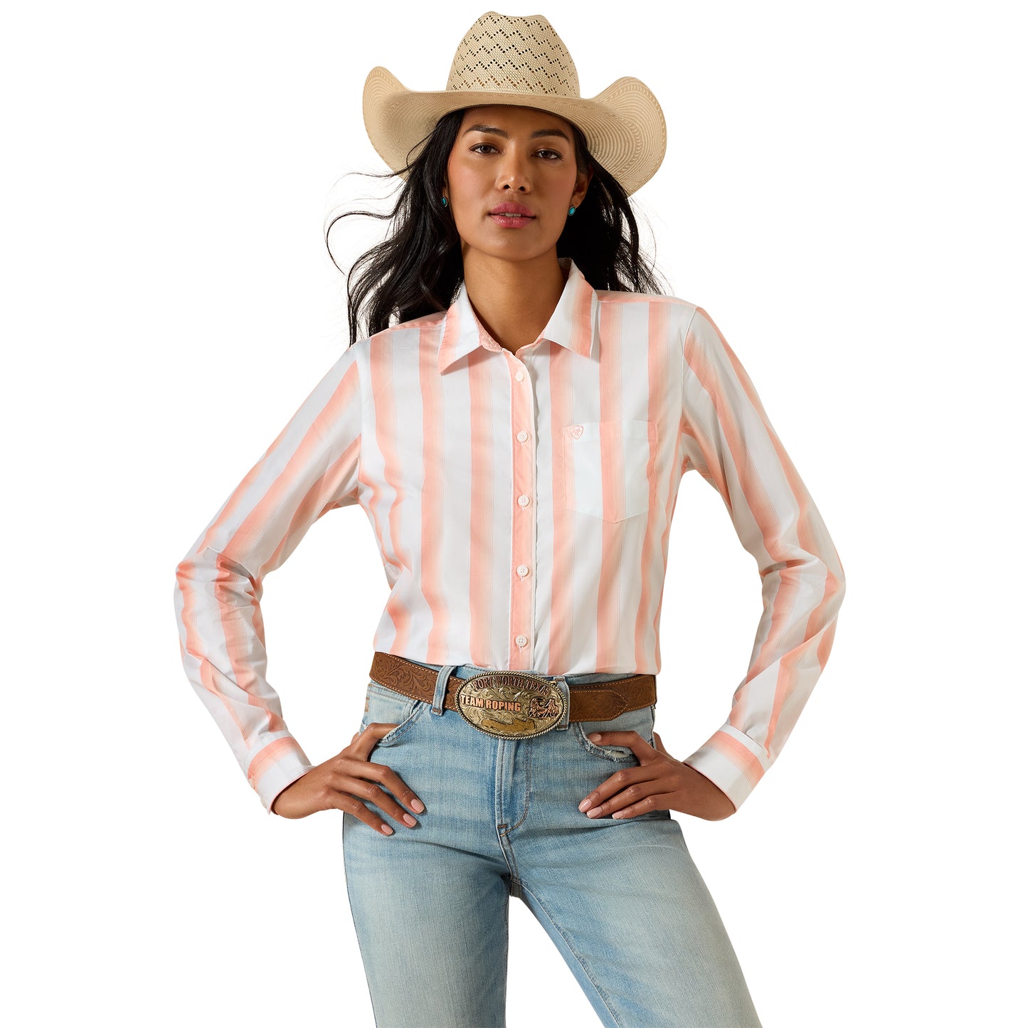 Ariat Ladies Kirby Peach Amber Striped Stretch Shirt 10071414