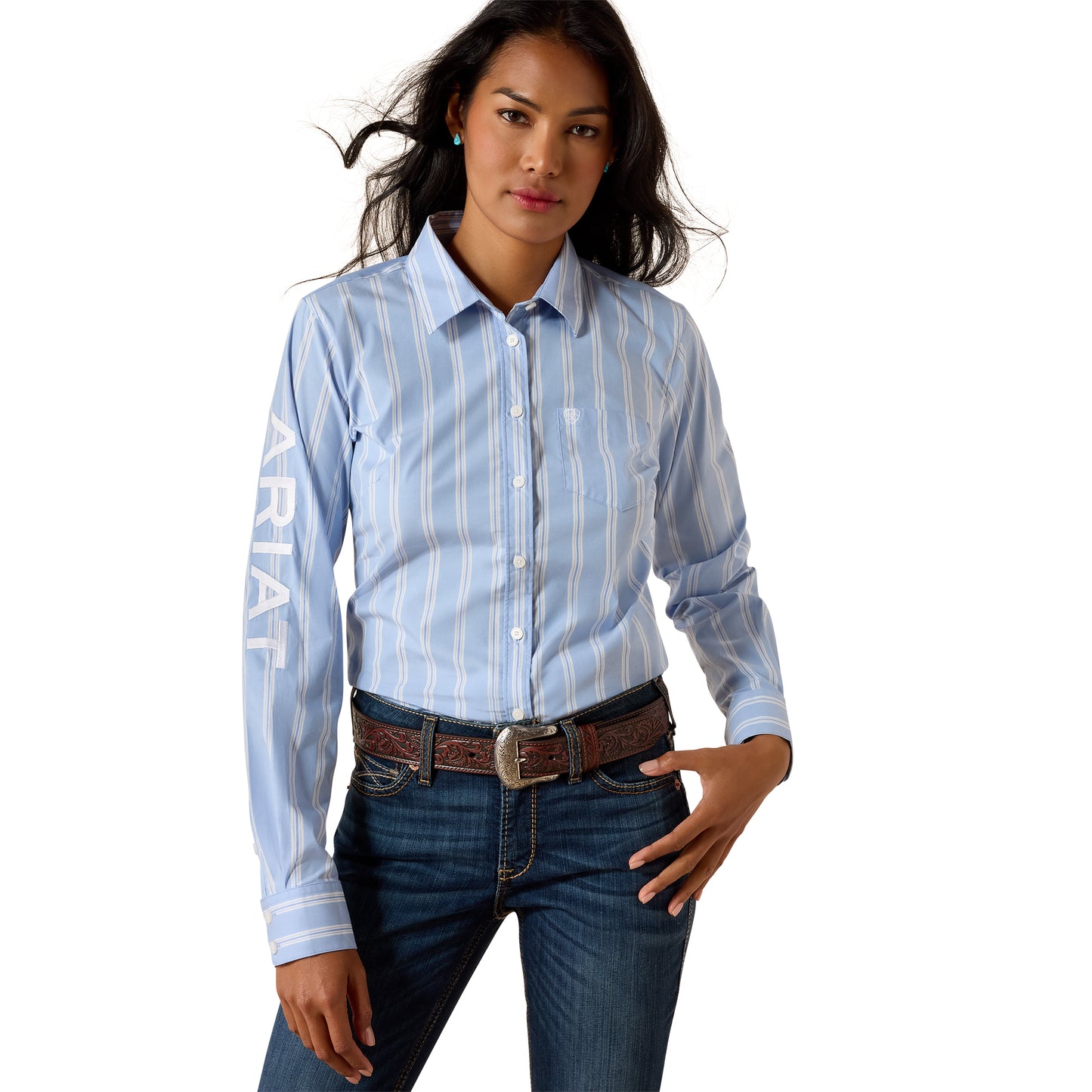 Ariat Ladies Team Kirby Ashleigh Blue Stripe Button Down Shirt 10073393