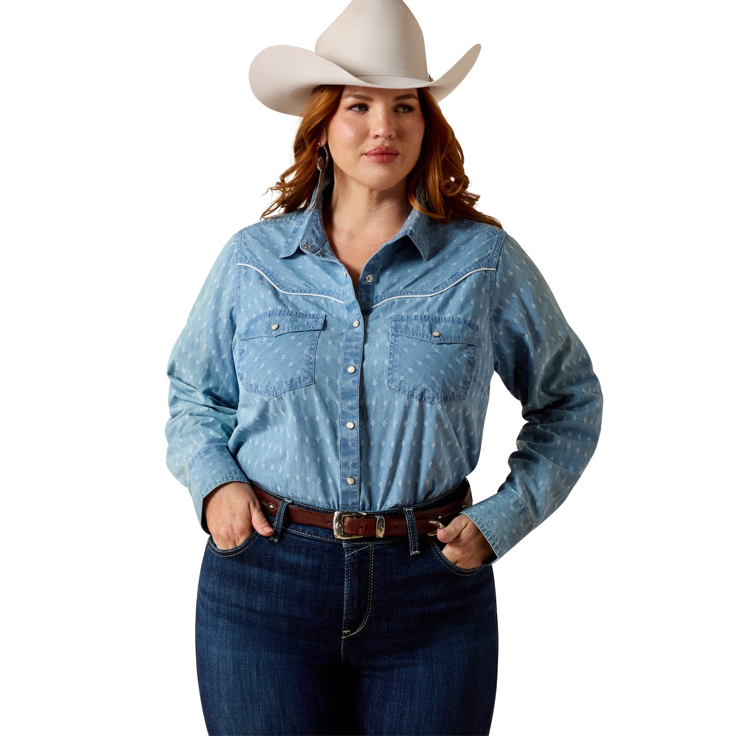 Ariat Ladies Jade Western Chambray Dobby Snap Shirt 10073435