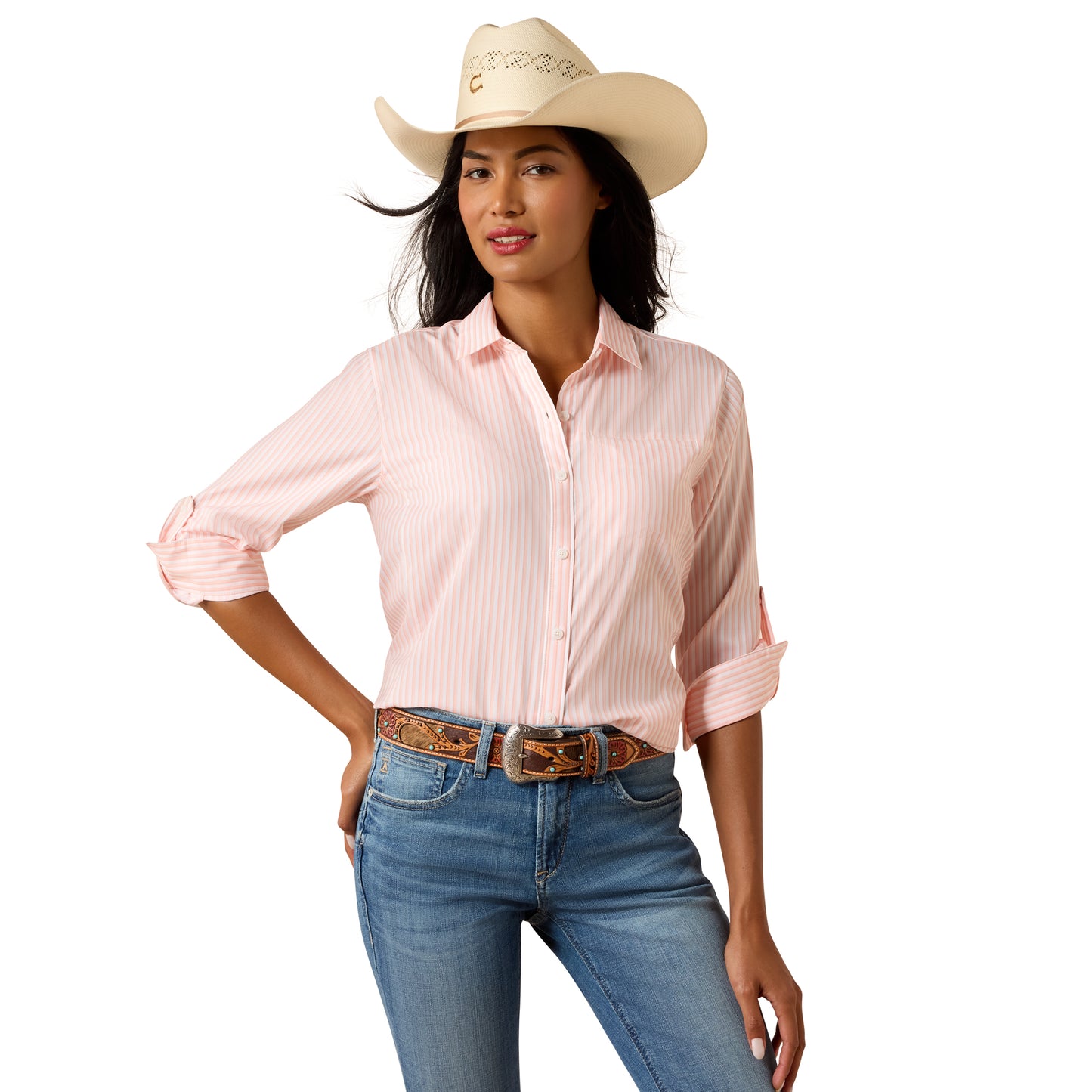 Ariat Ladies Peach Striped VentTEK Button Down Shirt 10073444