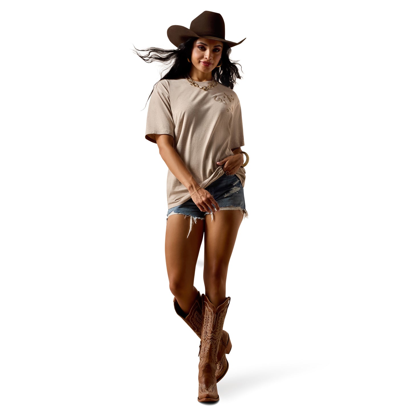 Ariat Ladies Western Emblem Oatmeal Heather T-Shirt 10073451