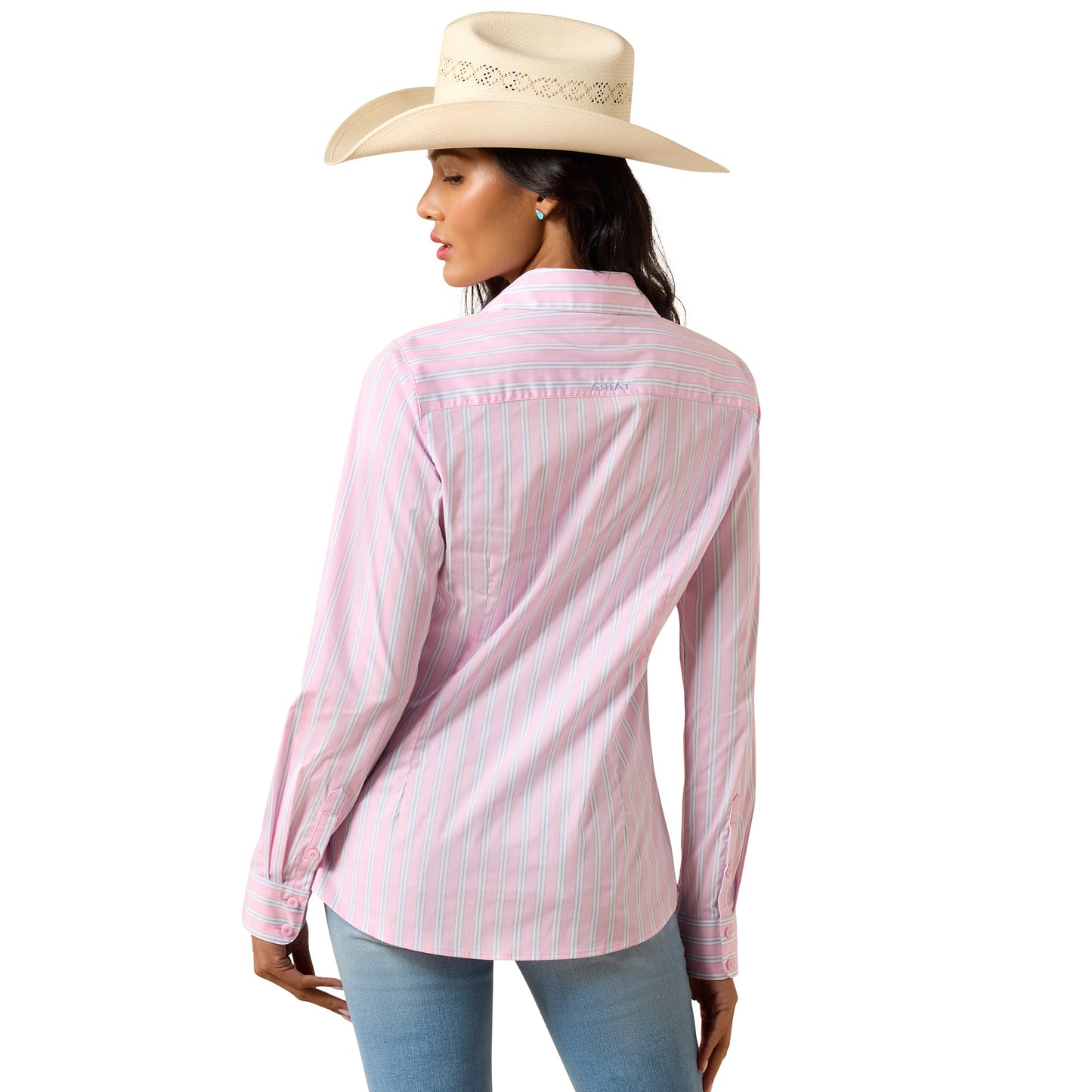 Ariat Ladies Kirby Pink Lavender Striped Stretch Button Down Shirt 10073478