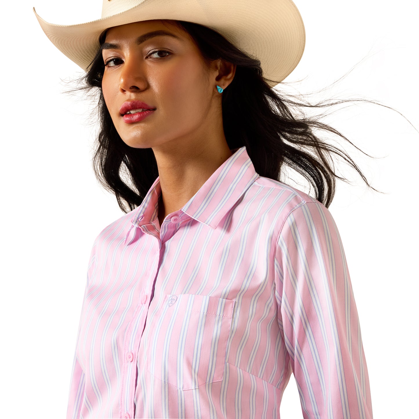 Ariat Ladies Kirby Pink Lavender Striped Stretch Button Down Shirt 10073478