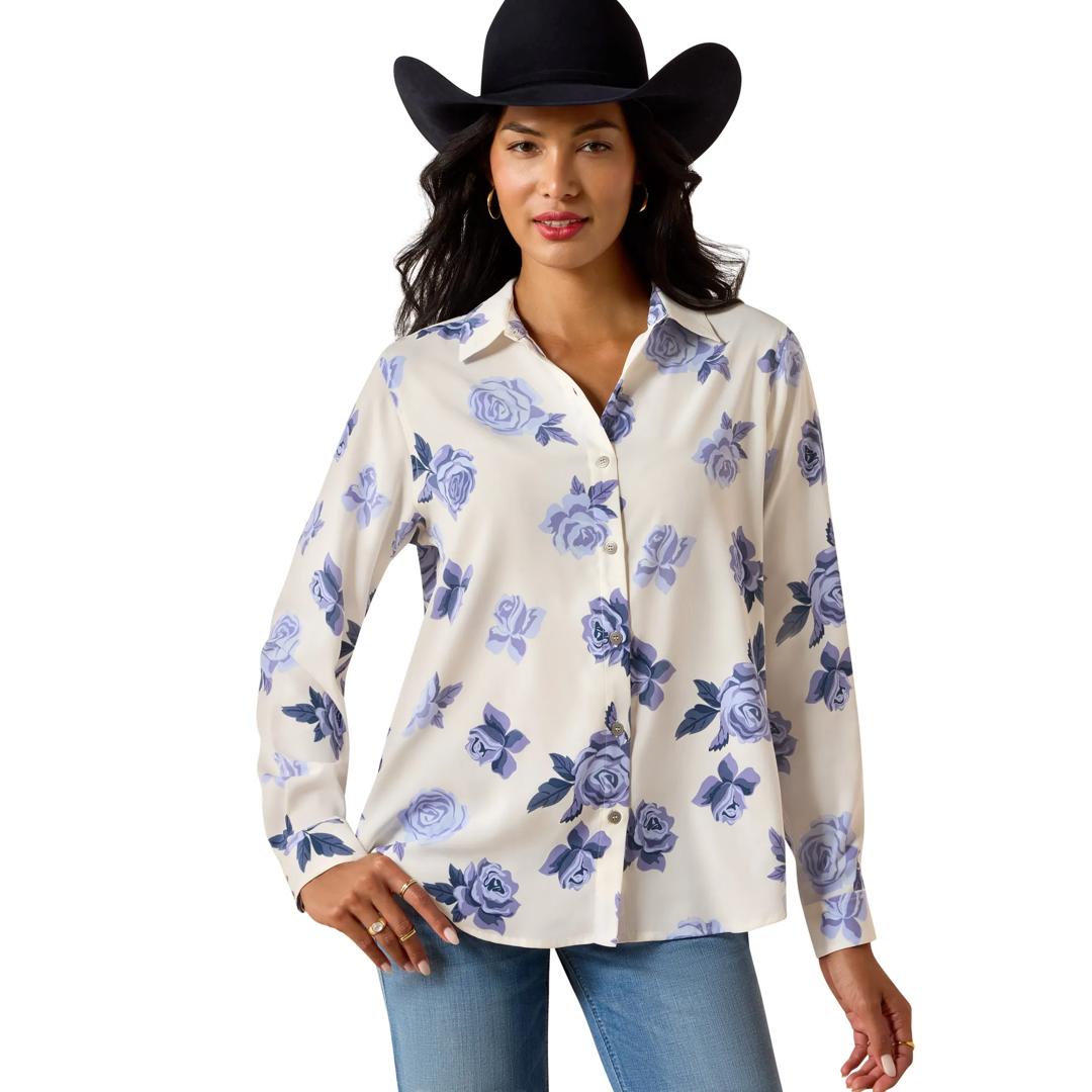Ariat Ladies Homestyle Roses Are Blue Shirt 10073503 front