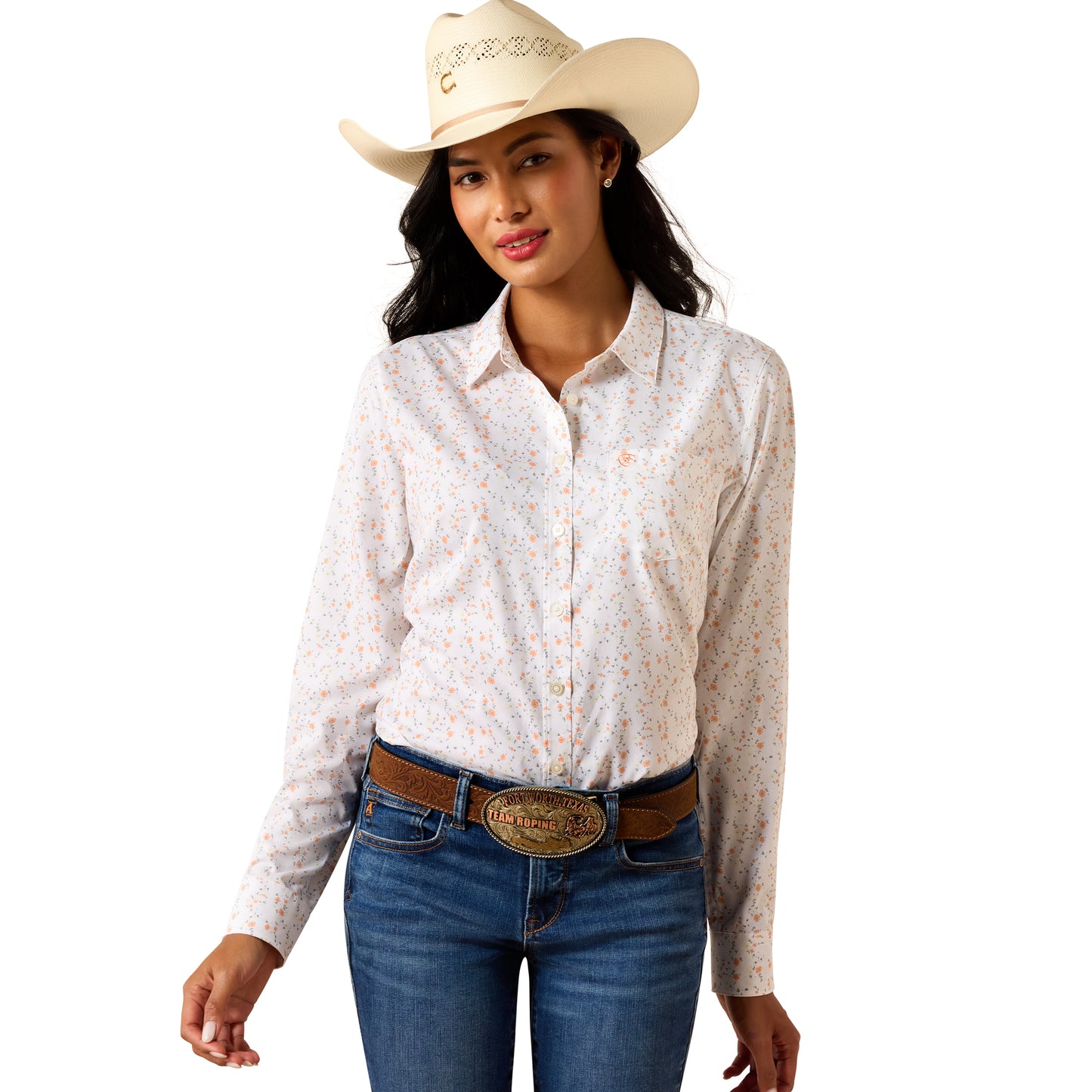 Ariat Ladies Kirby Pro Cornhusk Floral Print Button Down Shirt 10073505
