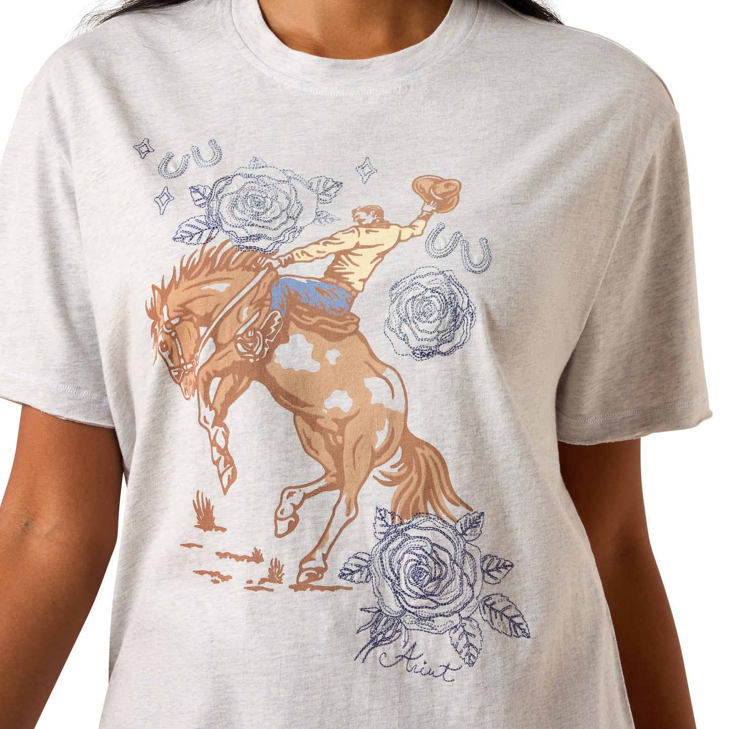 Ariat Ladies Cowboy Rose Steel Heather T-Shirt 10073556