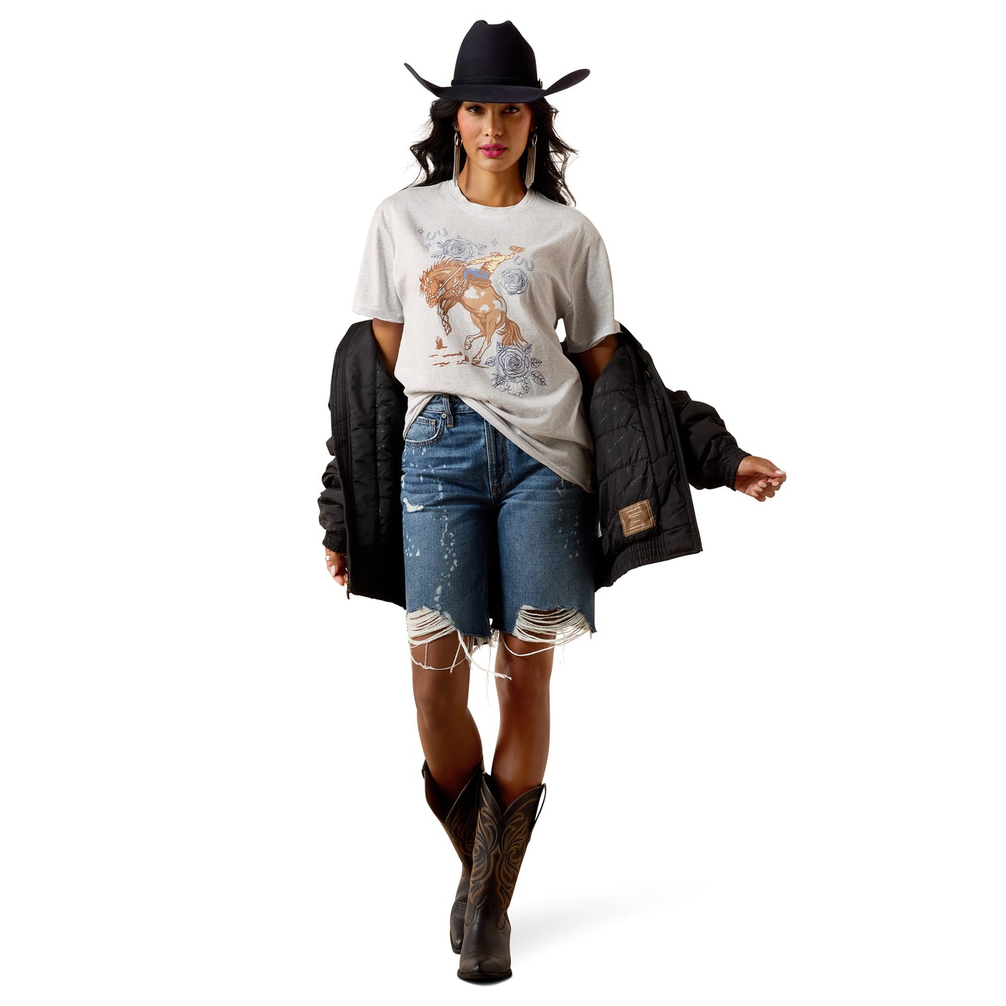 Ariat Ladies Cowboy Rose Steel Heather T-Shirt 10073556