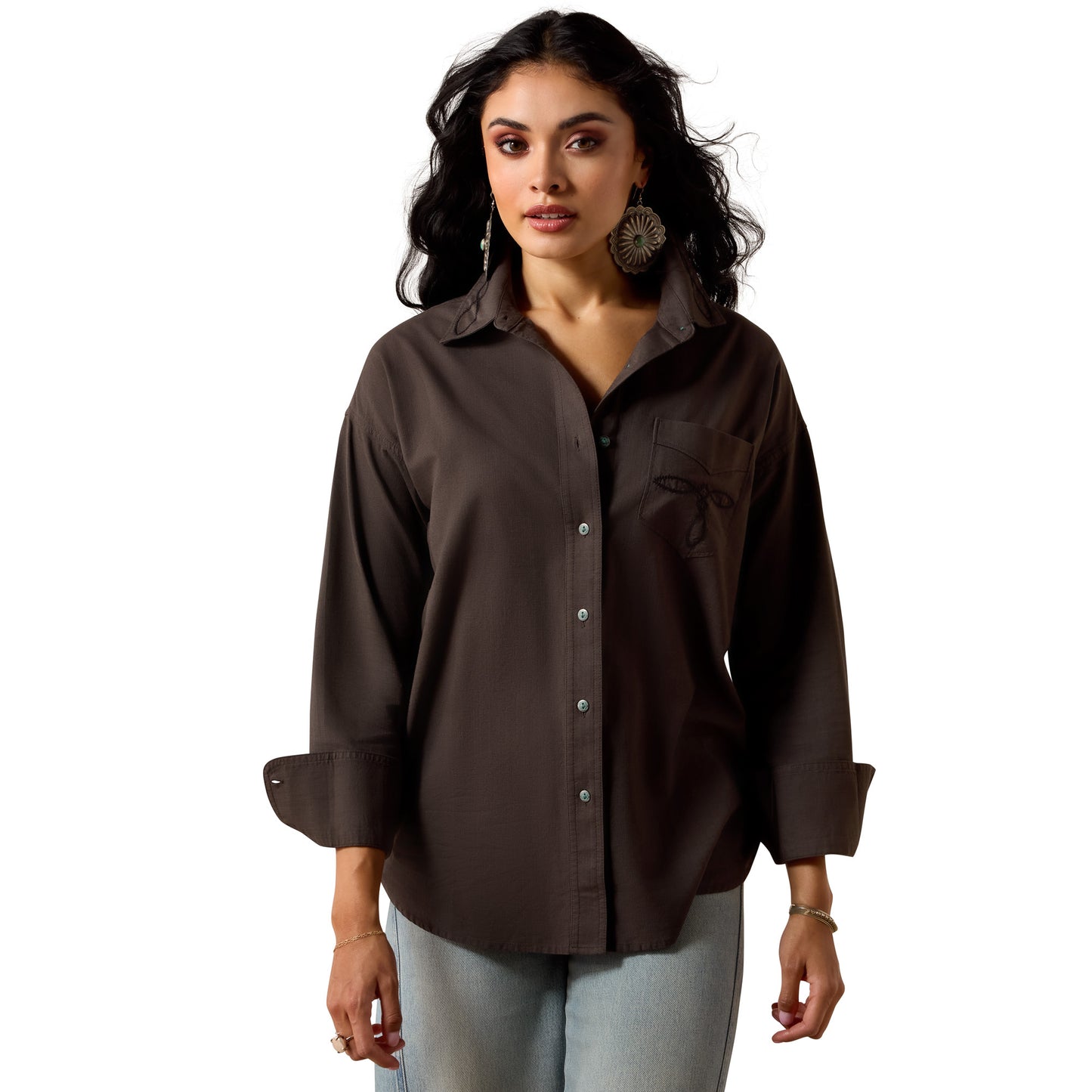 Ariat Ladies Dazzle Raven Brown Button Down Shirt 10073641