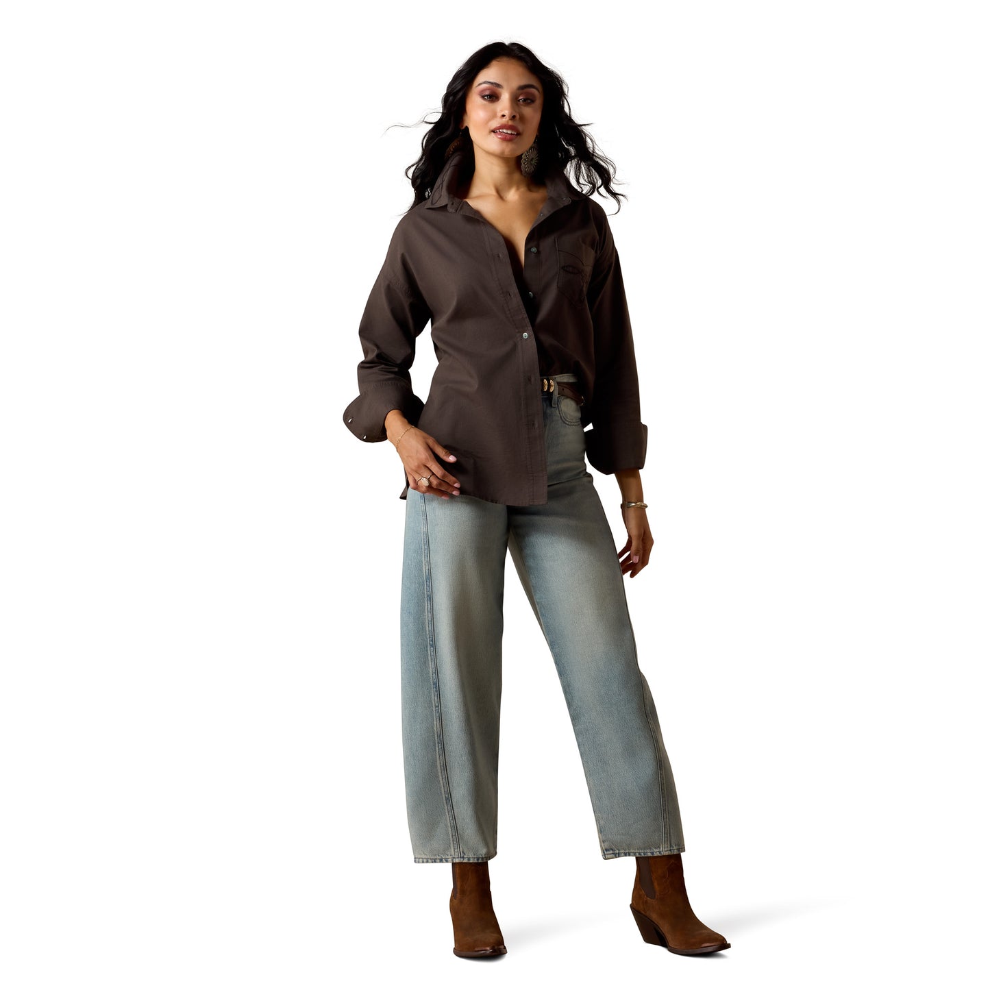 Ariat Ladies Dazzle Raven Brown Button Down Shirt 10073641
