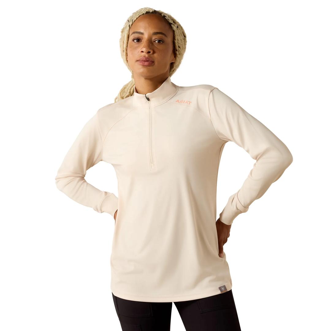 Ariat Ladies Rebar Sunblocker 1/2 Zip Whisper Pink T-Shirt 10071295 front