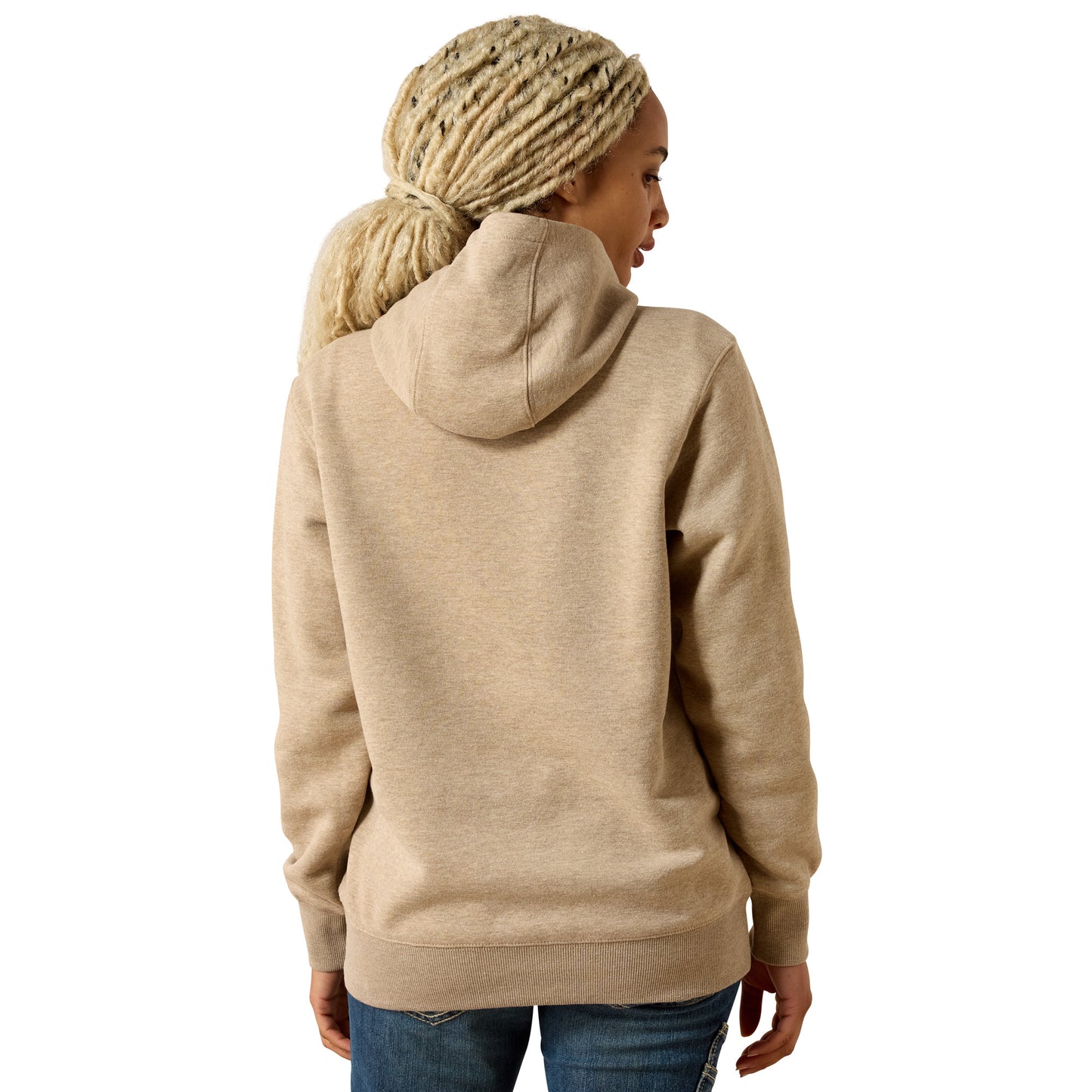 Ariat Ladies Rebar Lightweight Logo 1/2 Zip Oatmeal Hoodie 10071331