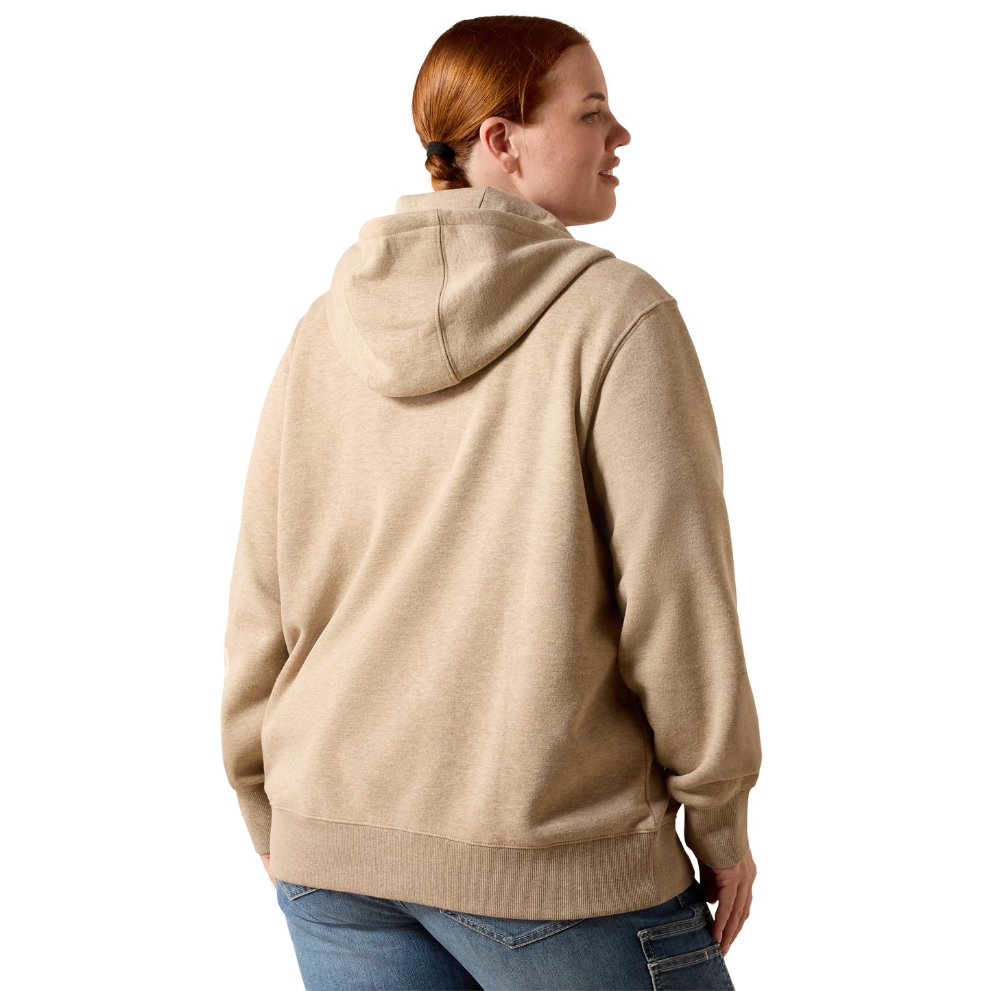 Ariat Ladies Rebar Lightweight Logo 1/2 Zip Oatmeal Hoodie 10071331