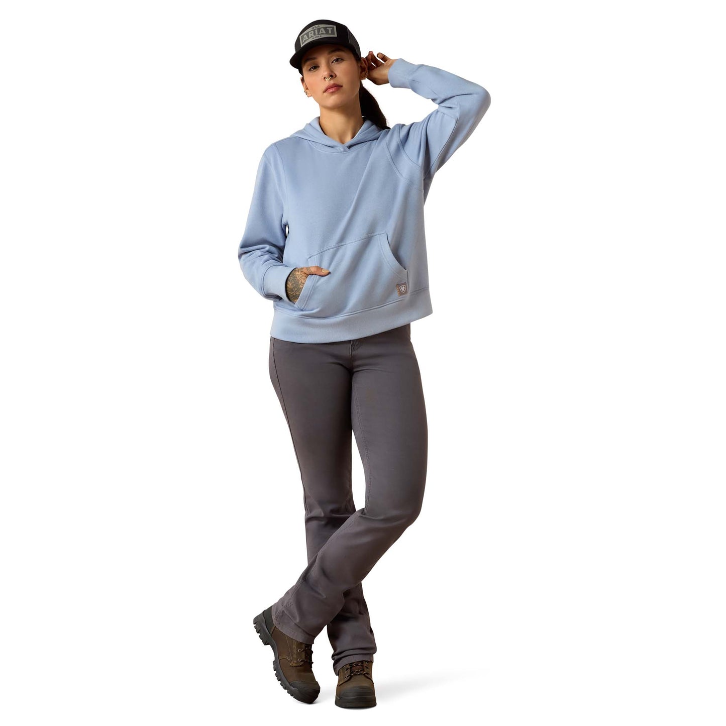 Ariat Ladies Rebar Lightweight Cropped Rain Washed Blue Hoodie 10071434