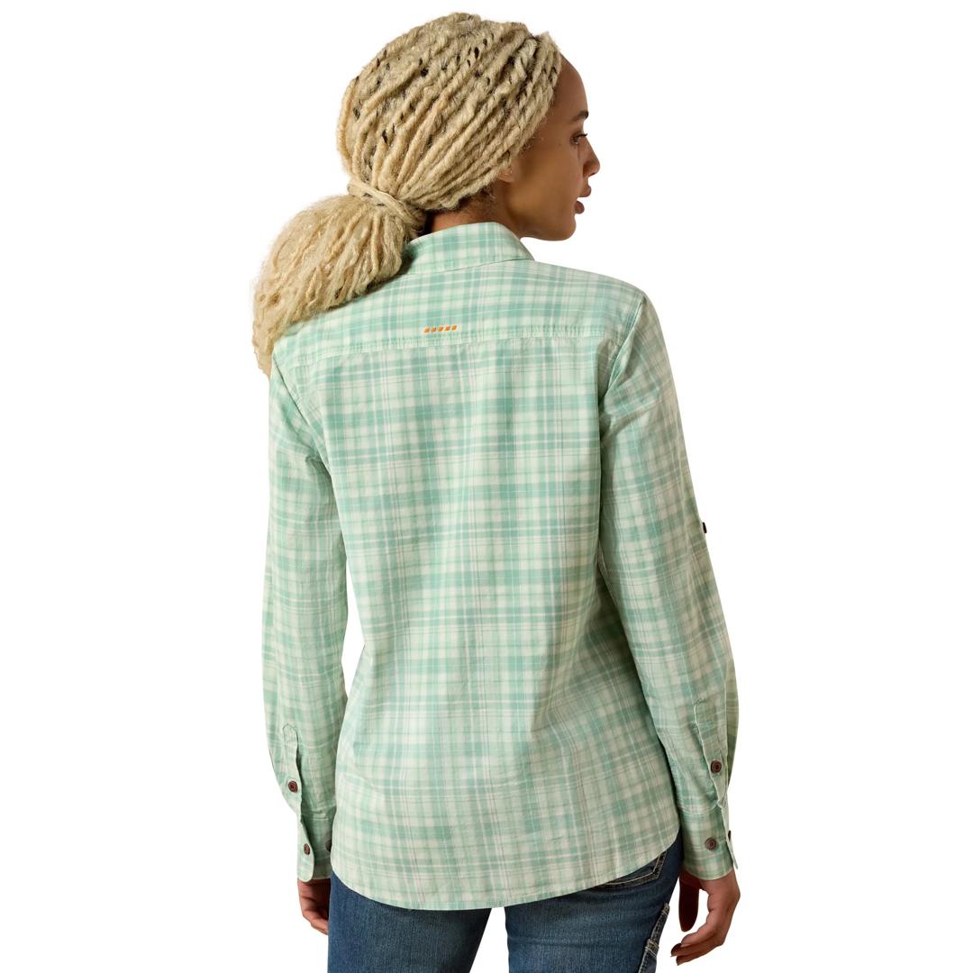 Ariat Ladies Rebar Made Tough Clearly Aqua DuraStretch Work Shirt 10071565 back