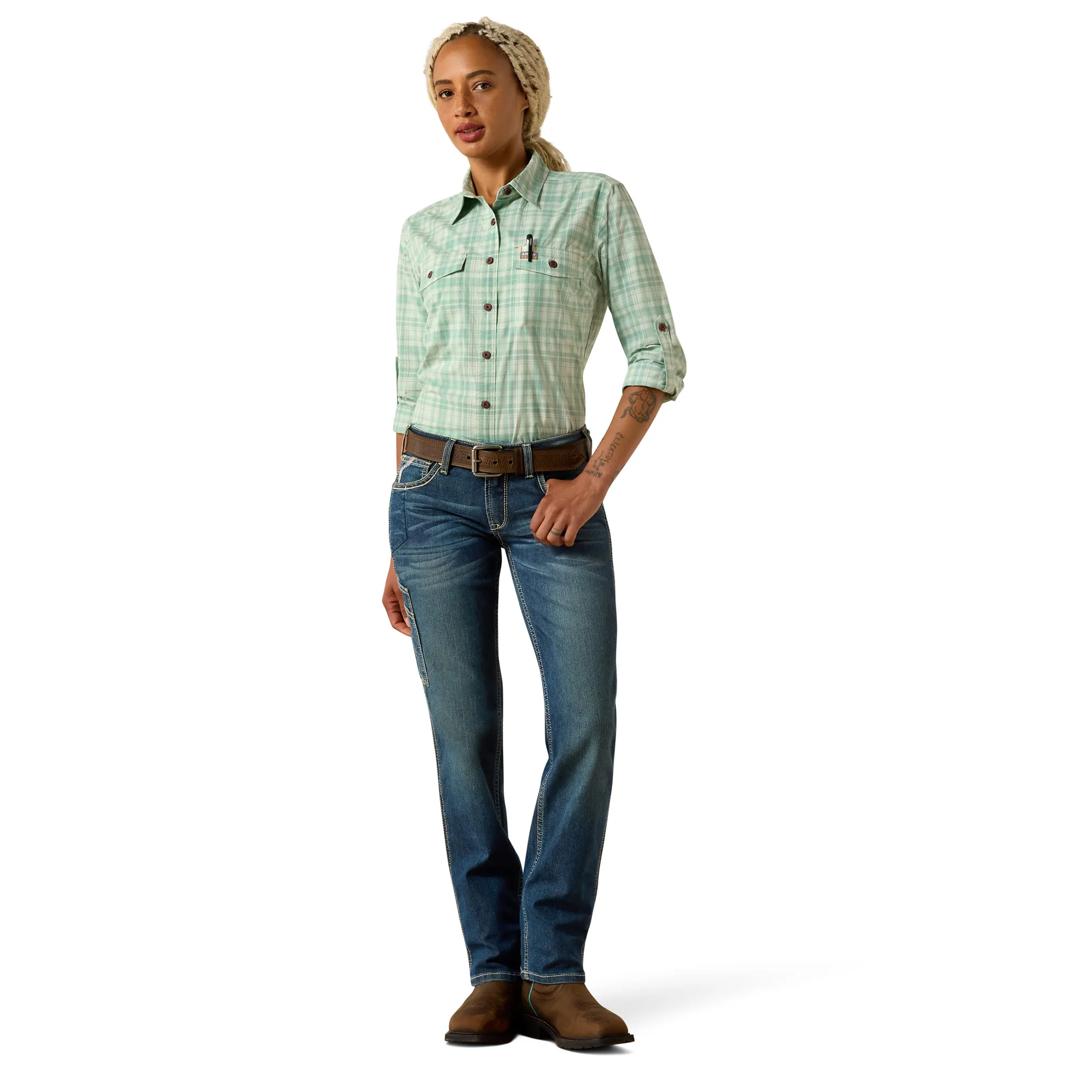 Ariat Ladies Rebar Made Tough Clearly Aqua DuraStretch Work Shirt 10071565 full