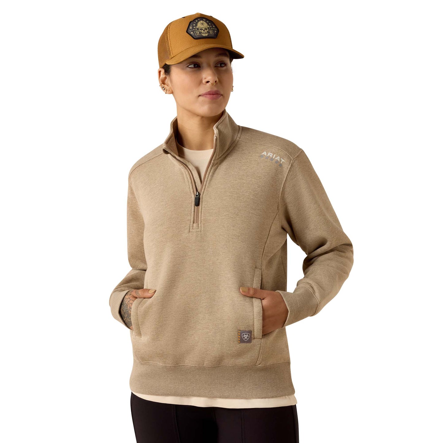 Ariat Ladies Rebar Lightweight Mock 1/2 Zip Oatmeal Sweatshirt 10071624