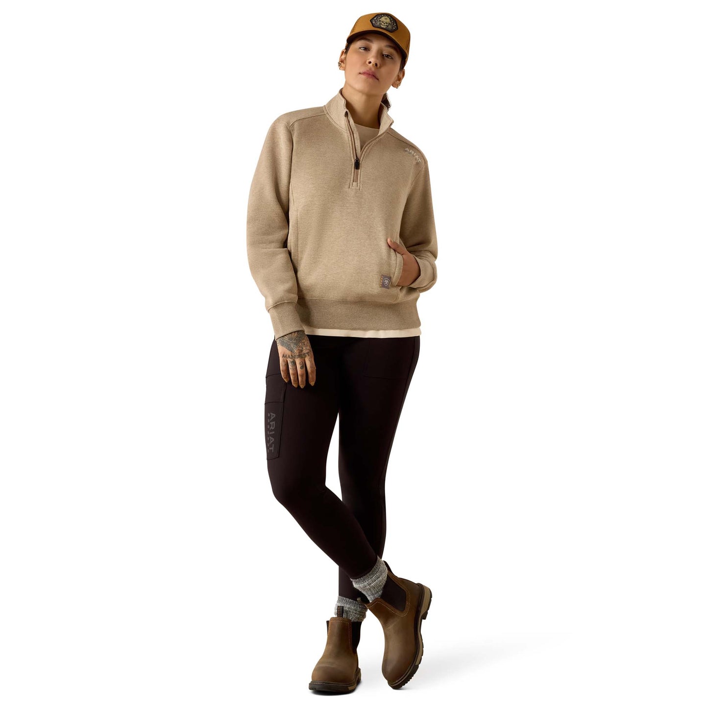 Ariat Ladies Rebar Lightweight Mock 1/2 Zip Oatmeal Sweatshirt 10071624