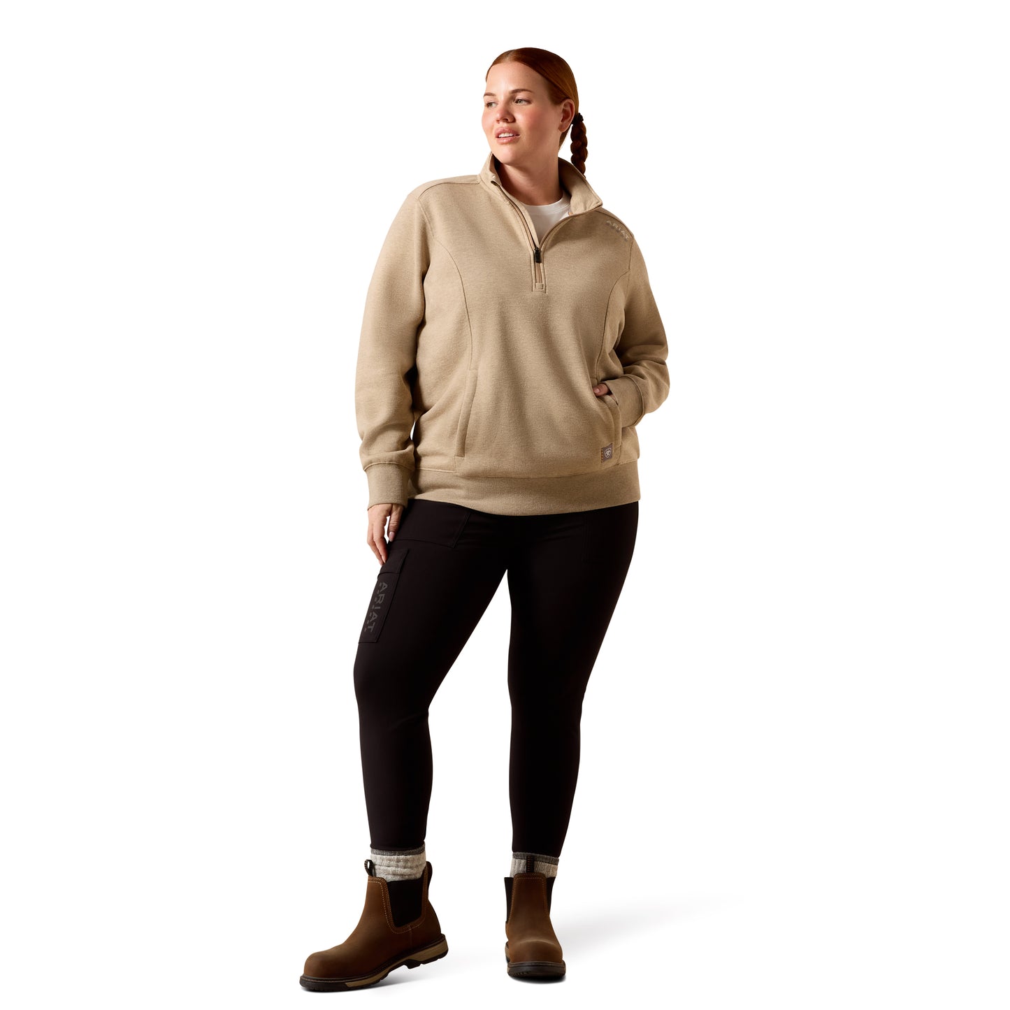 Ariat Ladies Rebar Lightweight Mock 1/2 Zip Oatmeal Sweatshirt 10071624