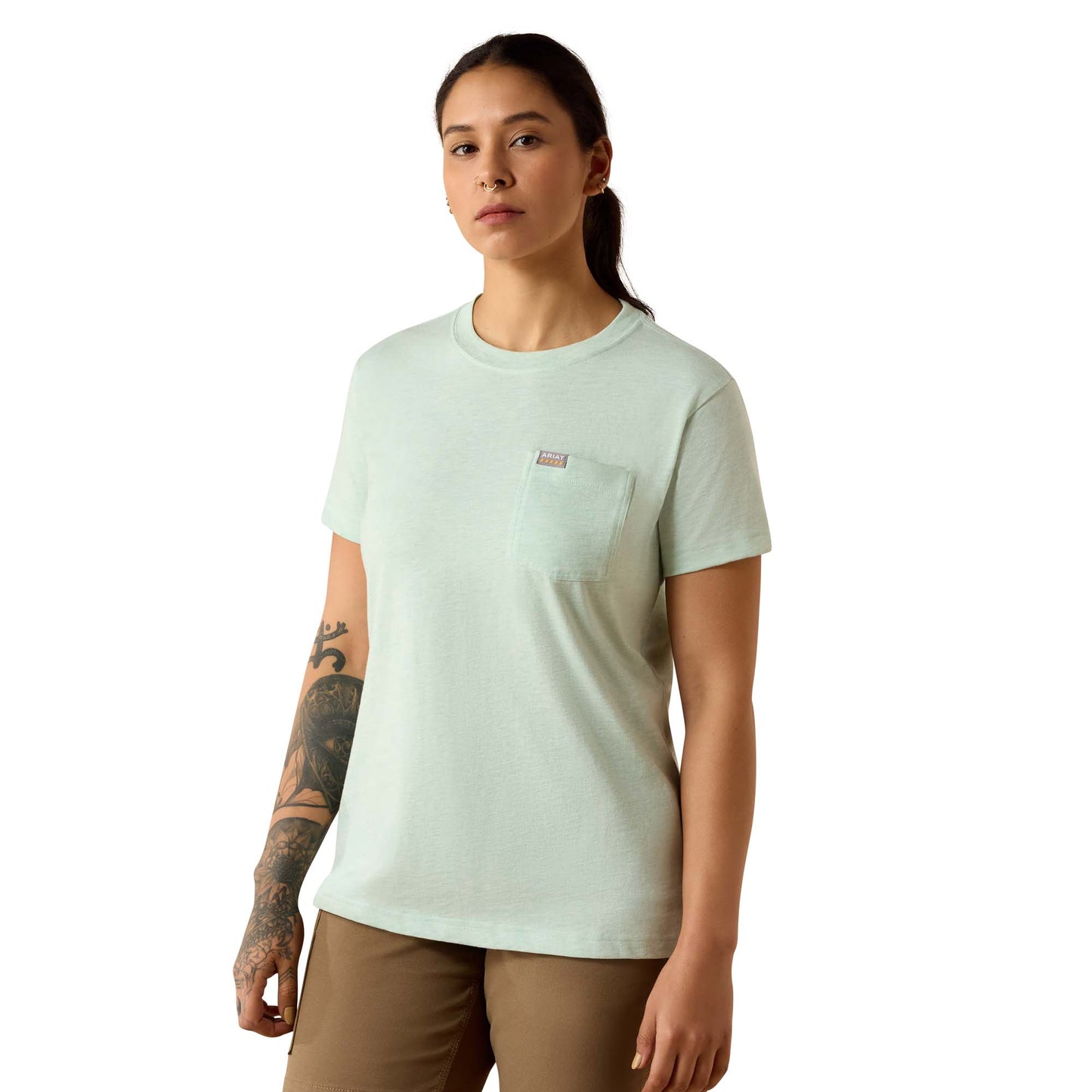 Ariat Ladies Rebar Cotton Strong Clearly Aqua Space Dyed T-Shirt 10071627 - Wild West Boot Store