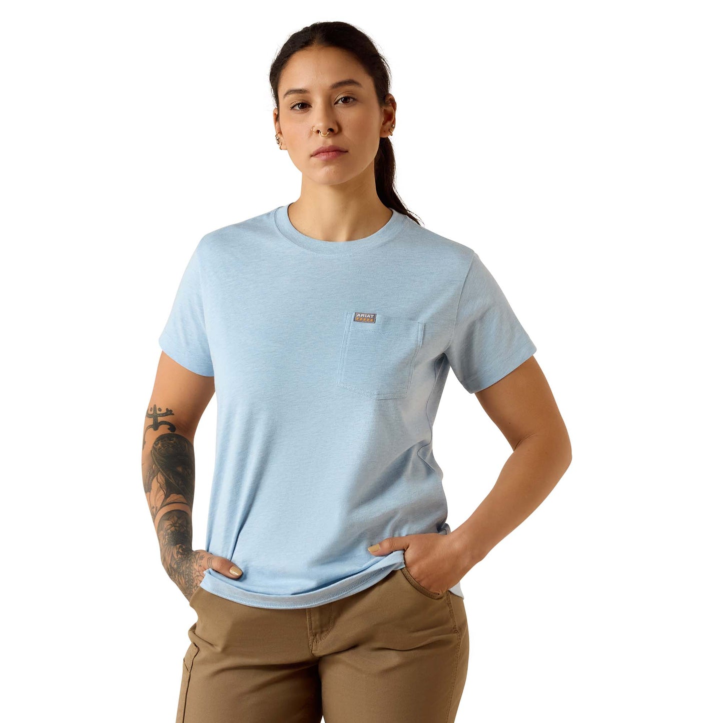 Ariat Ladies Rebar Cotton Strong Subdued Blue Space Dyed T-Shirt 10071629