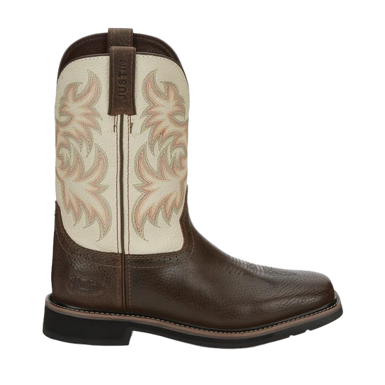 Justin Men's Driller 11" White & Brown Water Buffalo Work Boots SE4683