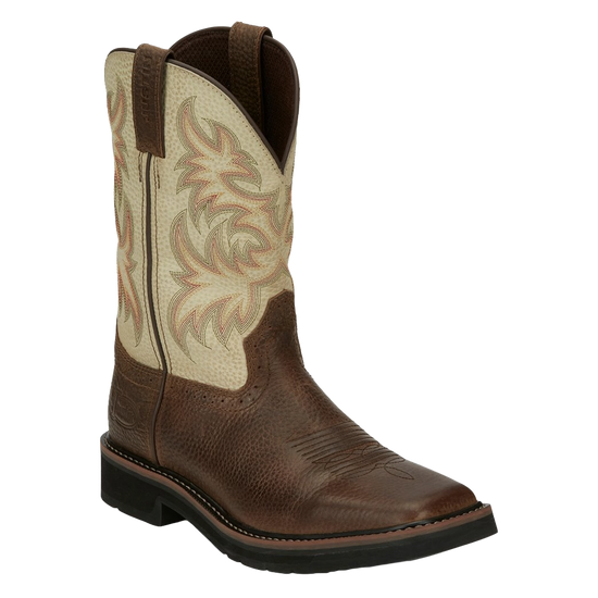 Justin Men's Driller 11" White & Brown Water Buffalo Work Boots SE4683